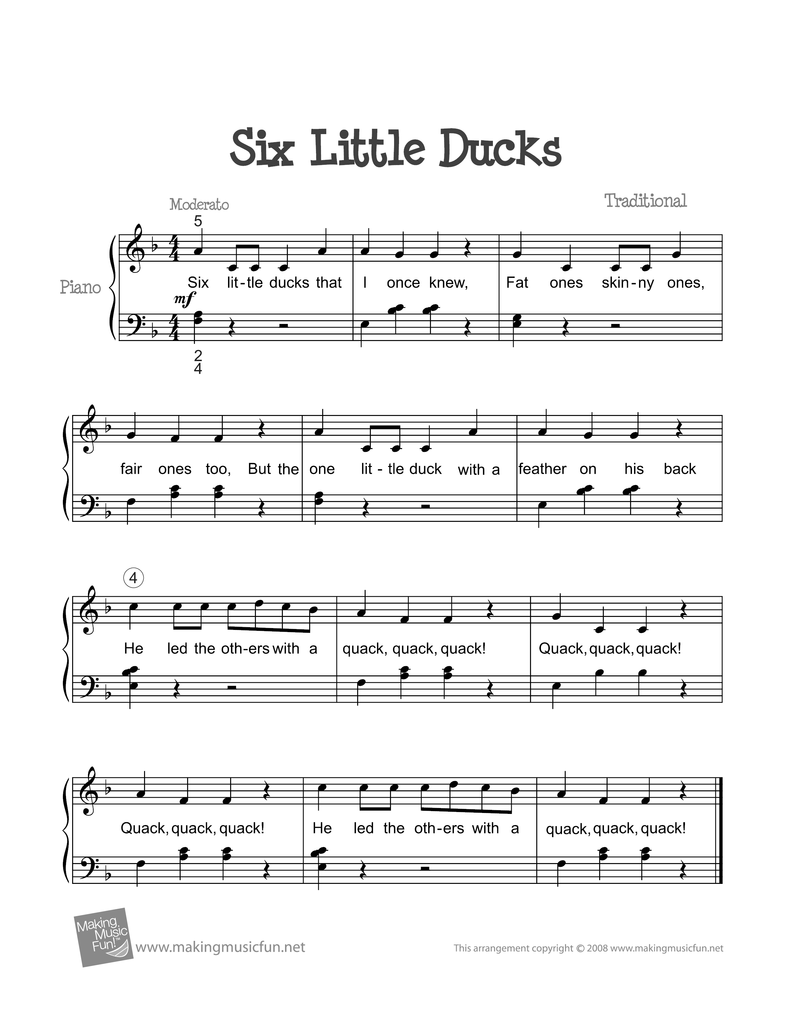 Six Little Ducks琴譜