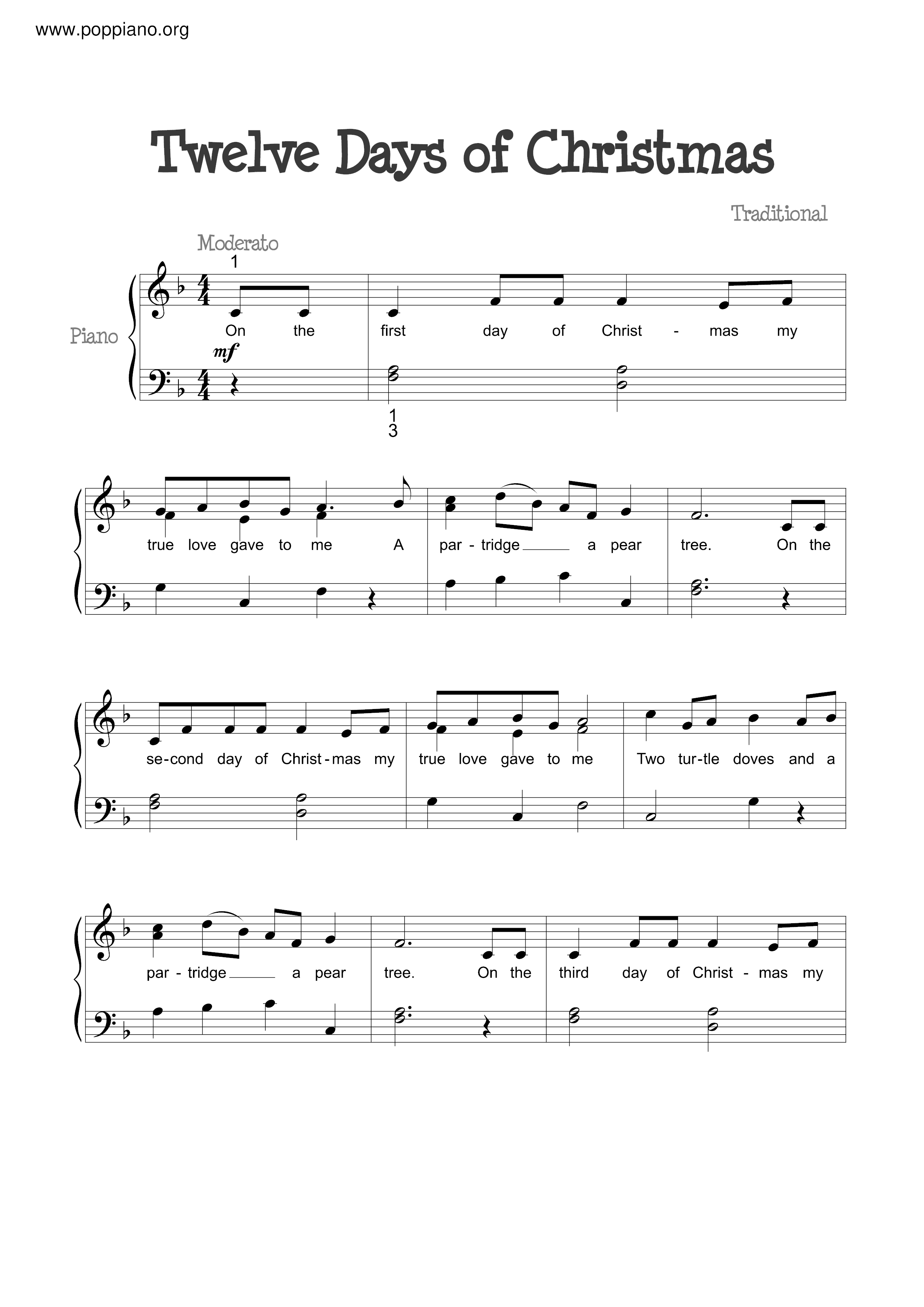 Christmas Twelve Days Of Christmas Sheet Music Pdf Free Score Download 