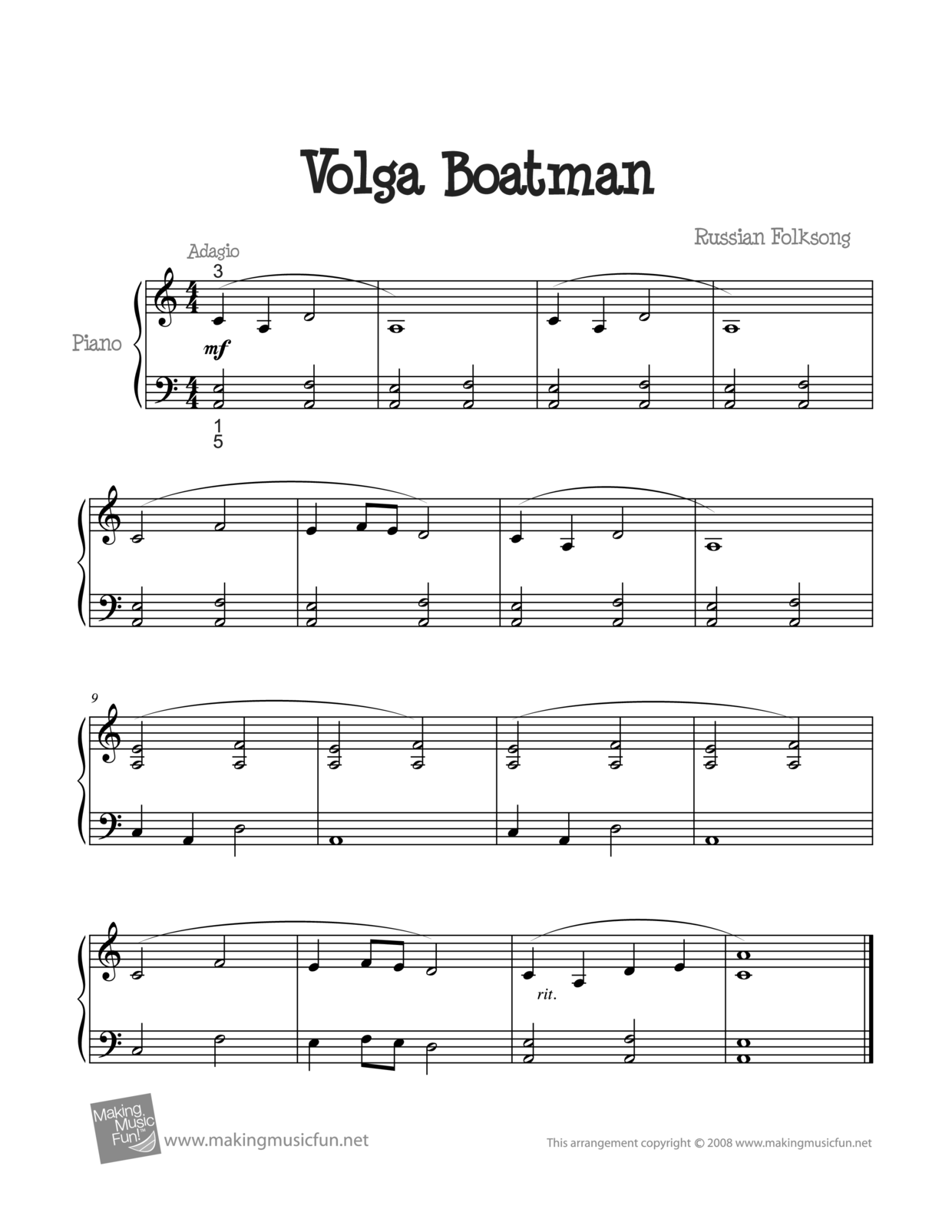 Volga Boatman琴譜