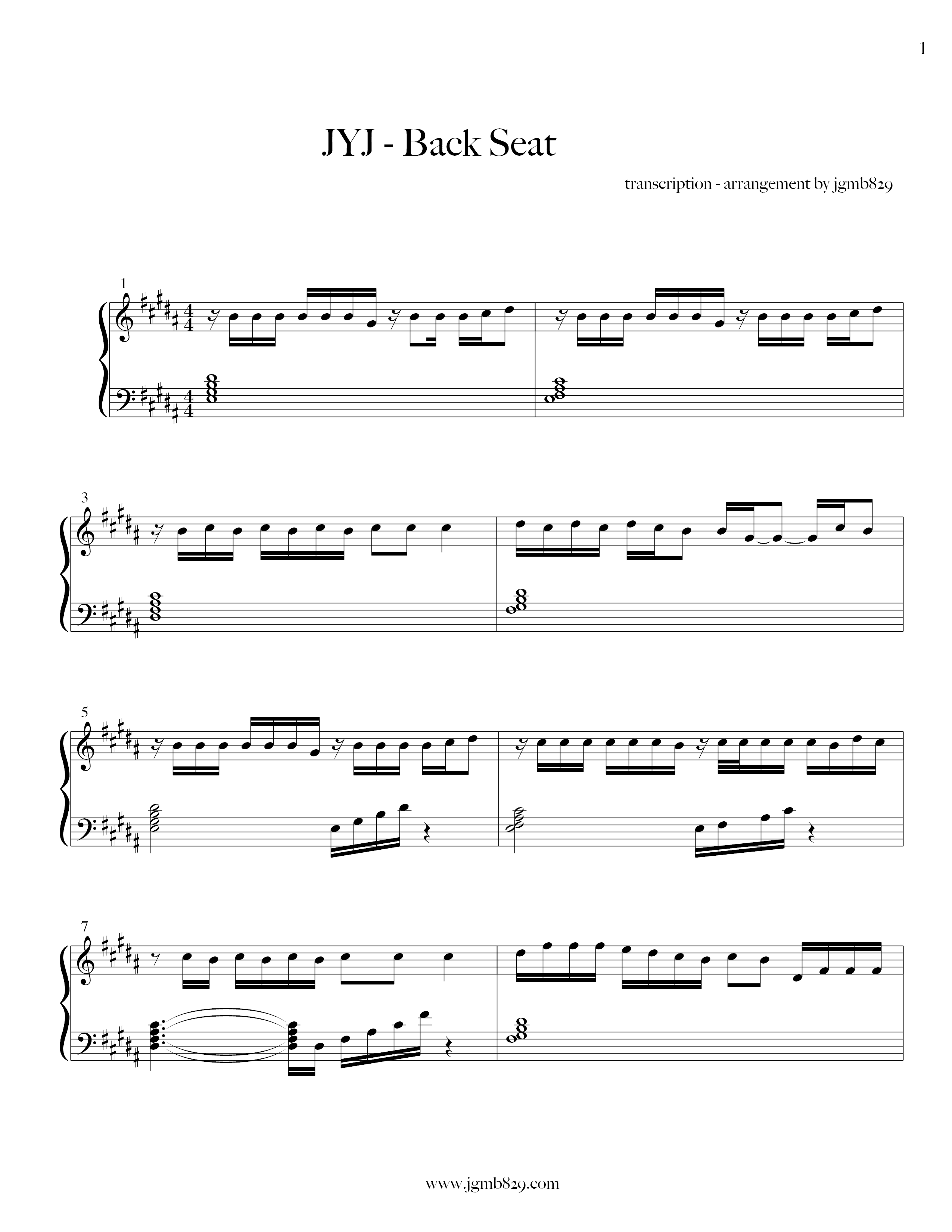 JYJBack Seat Sheet Music pdf, Free Score Download ★