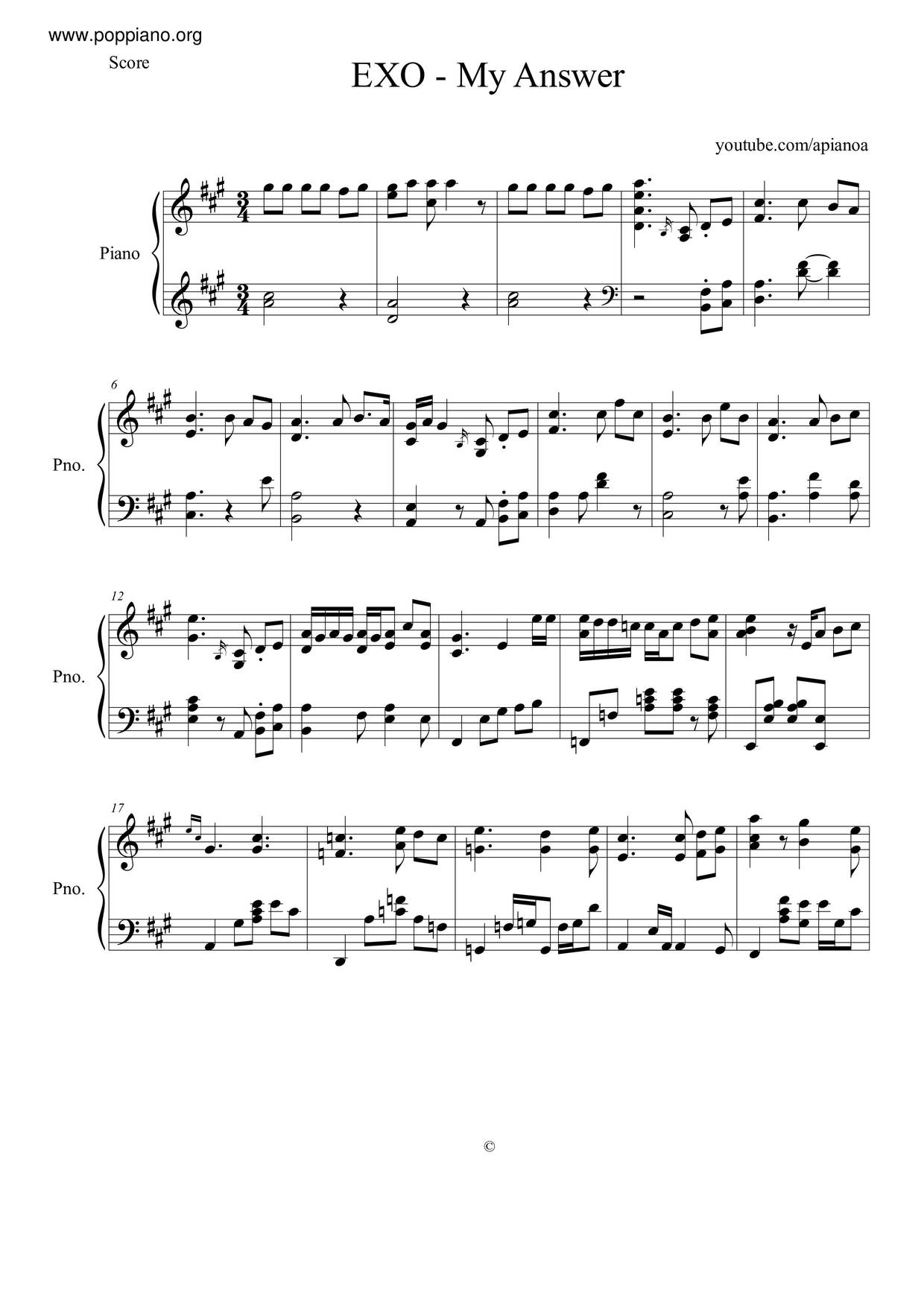 Exo My Answer ピアノ譜pdf 香港ポップピアノ協会 無料pdf楽譜ダウンロード Gakufu
