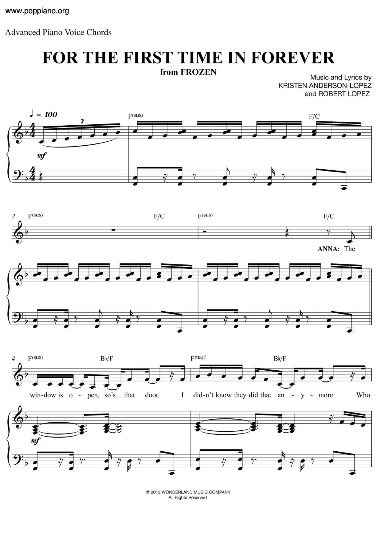 Frozen For The First Time In Forever Sheet Music Pdf アナと雪の女王 Free Score Download