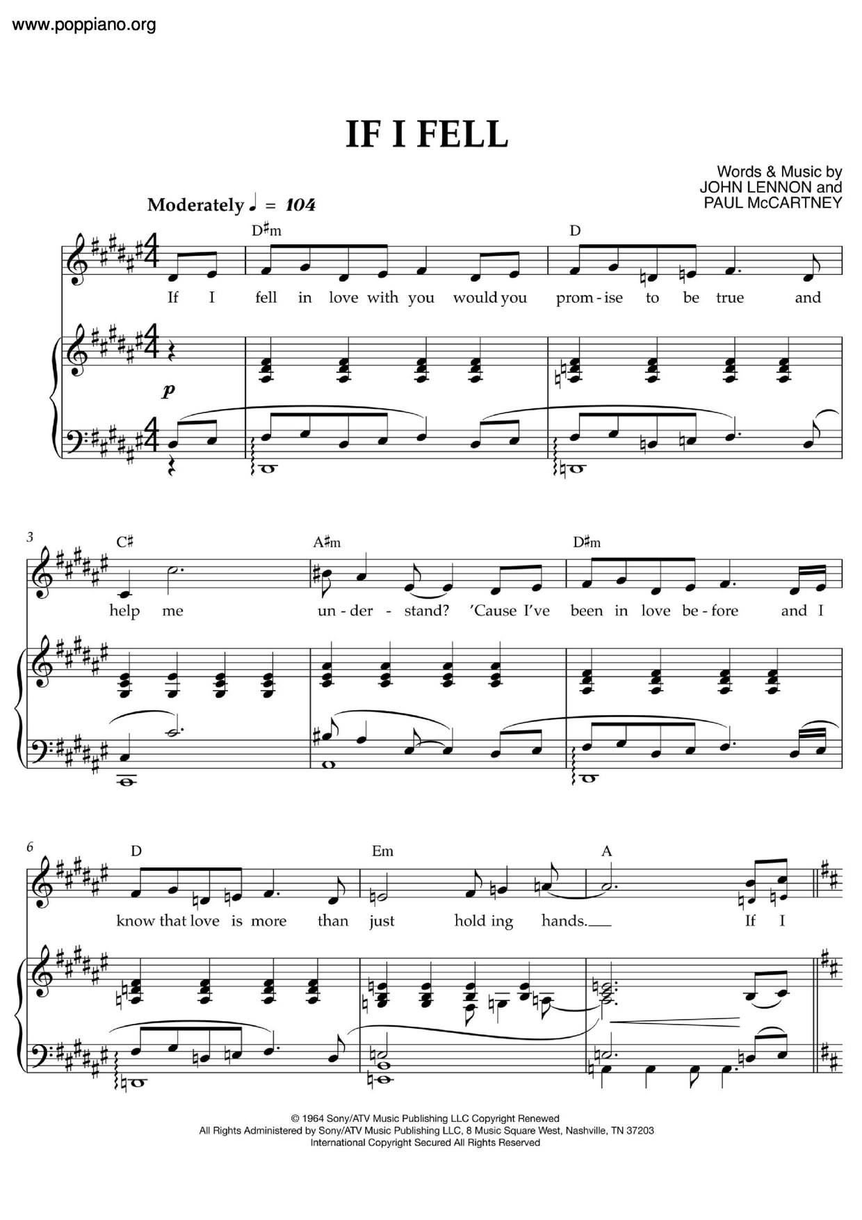 The Beatles If I Fell Sheet Music Pdf Free Score Download