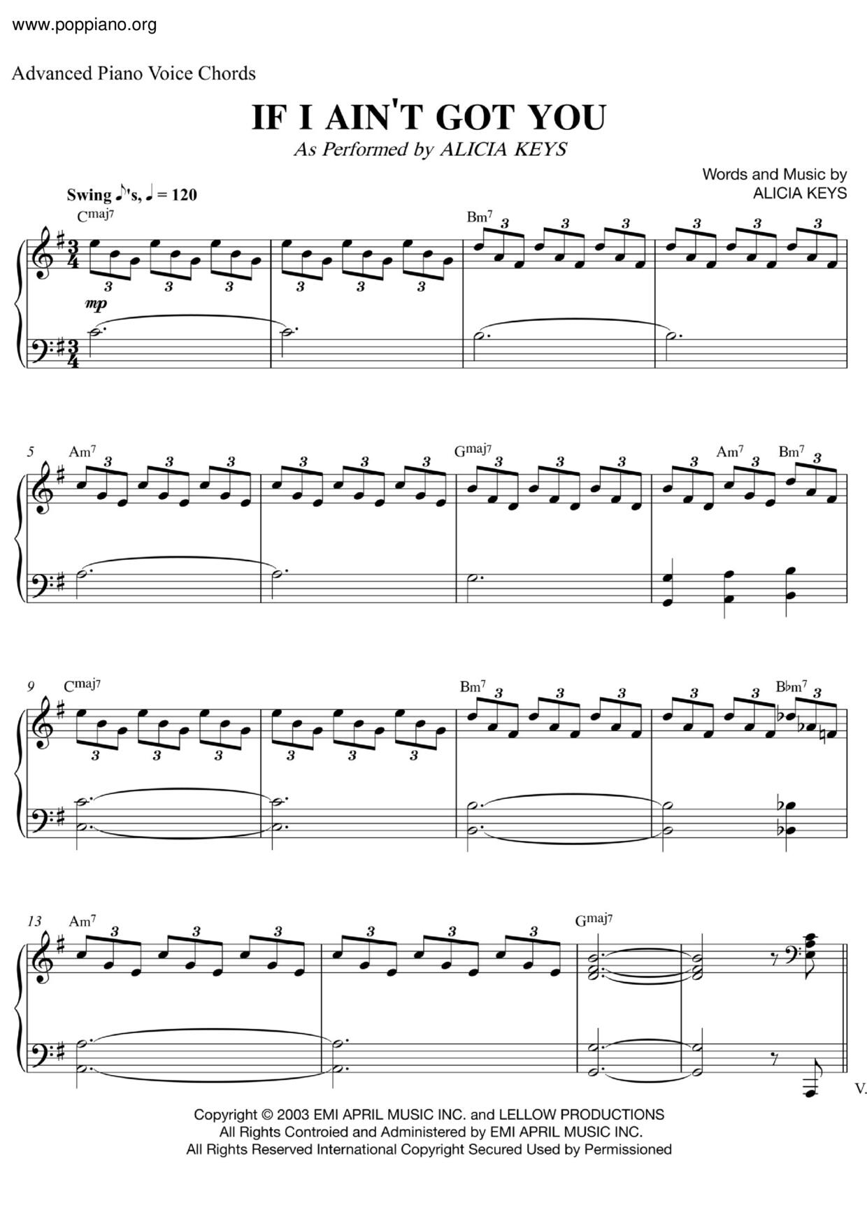 Alicia Keys, Christina Aguilera-If I Ain't Got You Sheet Music pdf