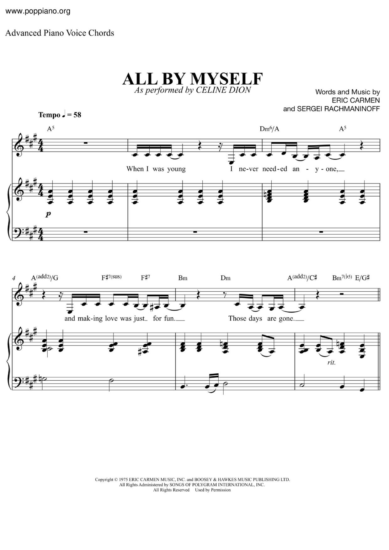 Celine Dion All By Myself Sheet Music Pdf Free Score Download