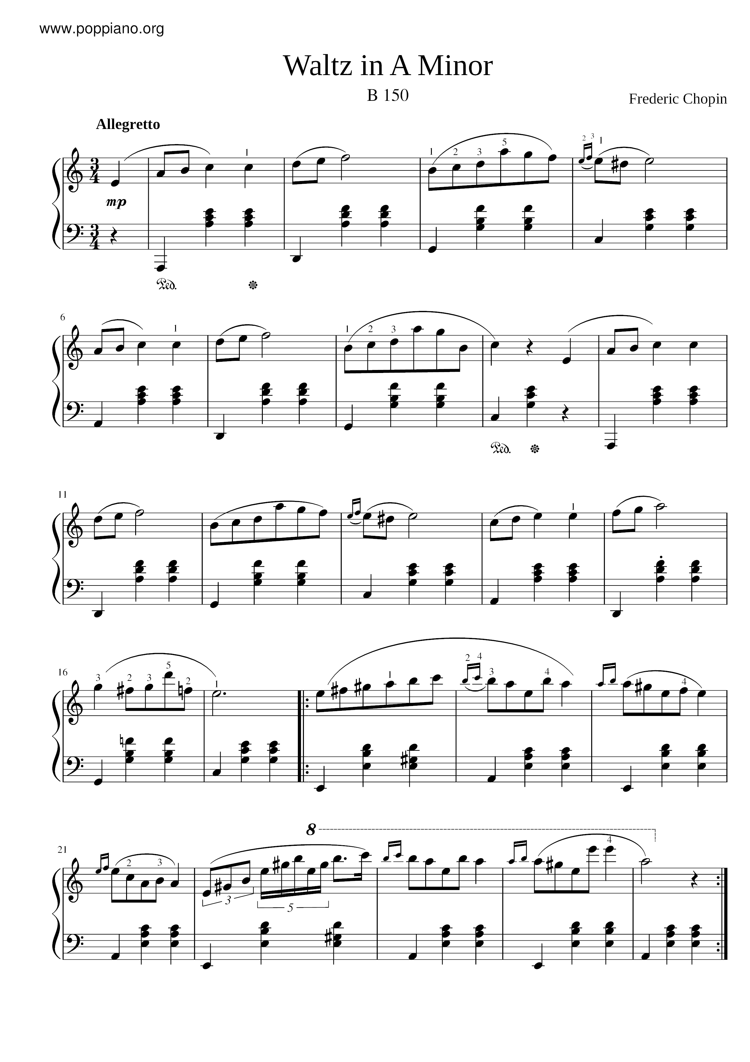 Chopin Waltz In A Minor B 150 Sheet Music Pdf Free Score Download