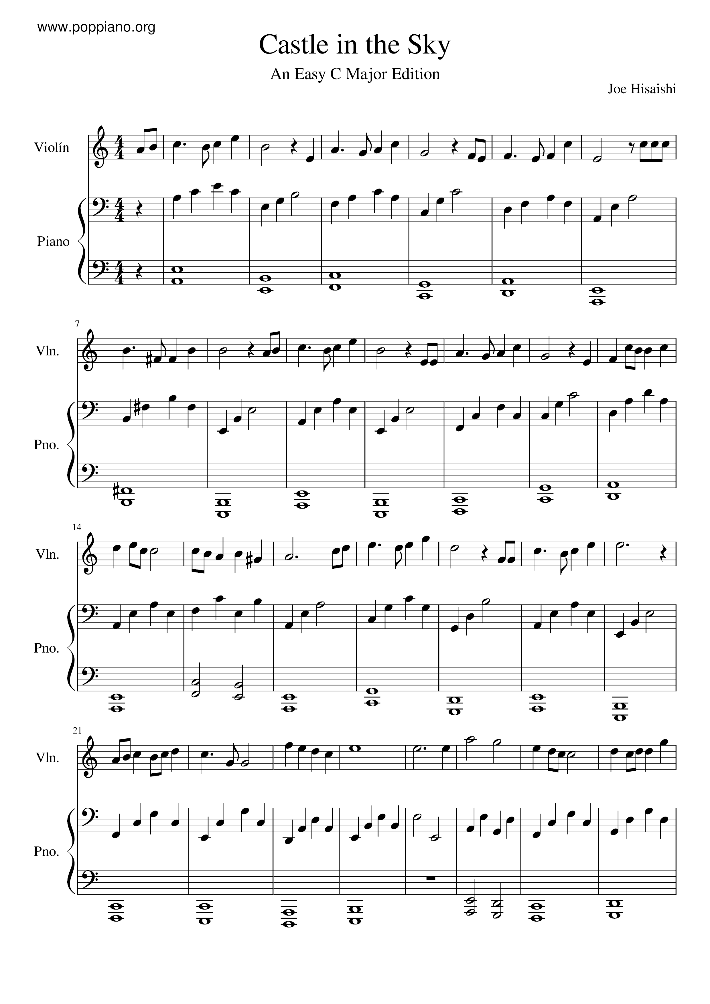 久石让 天空之城主题曲 伴随着你琴谱 五线谱pdf 天空の城ラピュタ 君をのせて 楽譜 ひさいしじょう 香港流行钢琴协会琴谱下载