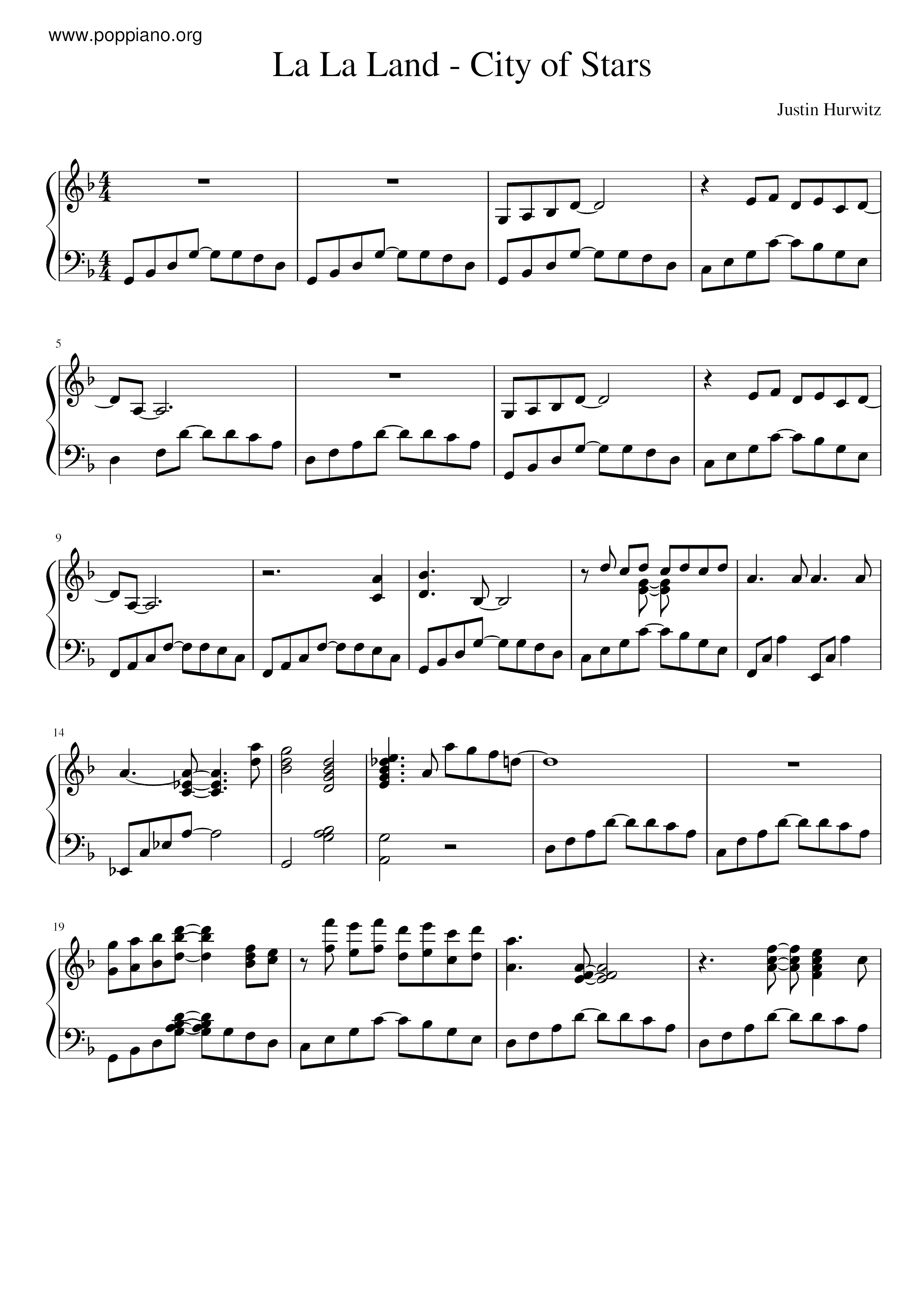 ☆ La La Land - City Of Stars | Sheet Music | Piano Score Free PDF