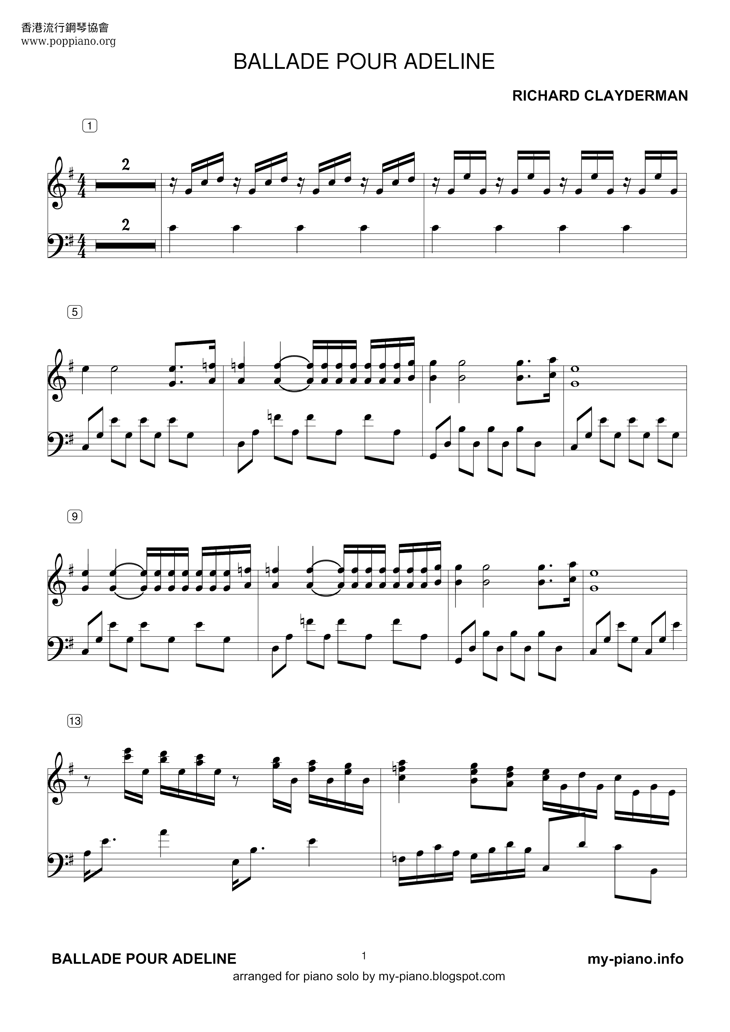 Richard Clayderman Ballade Pour Adeline Sheet Music Pdf リチャード クレイダーマン Free Score Download Richard Clayderman Ballade Pour Adeline Sheet Music Pdf リチャード クレイダーマン Free Score Download