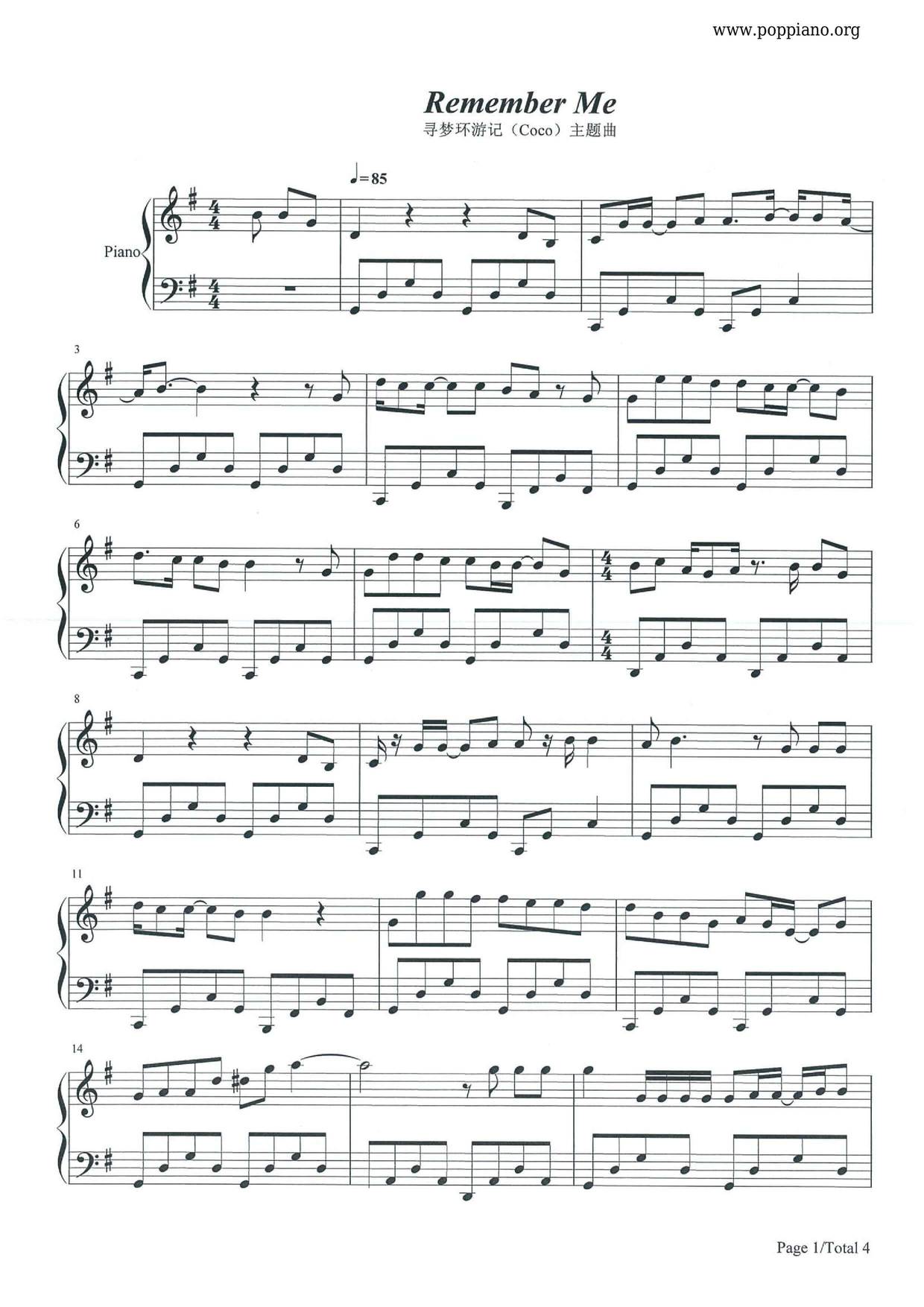 Miguel Coco Remember Me Sheet Music Pdf Free Score Download ★