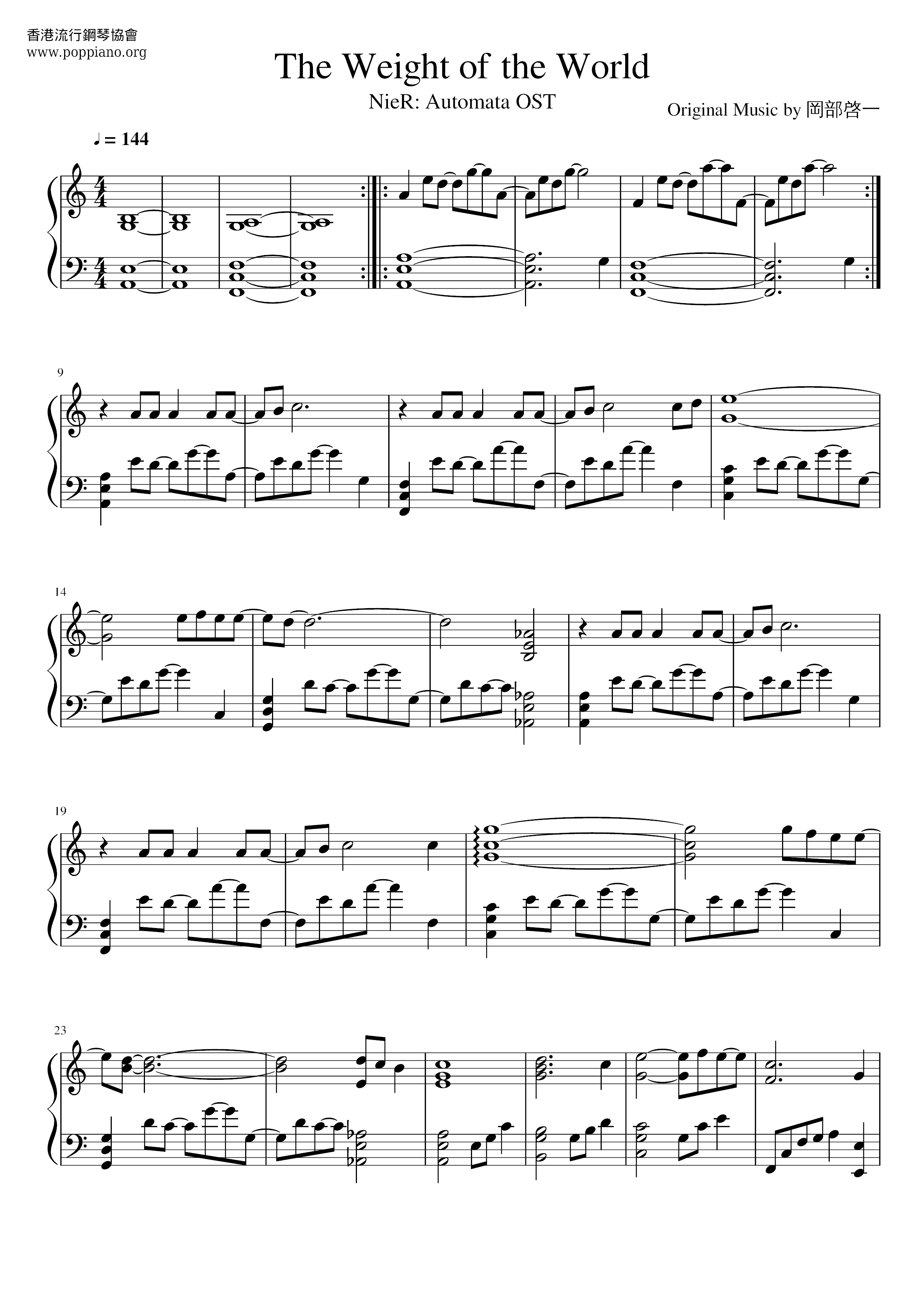 Keiichi Okabe Weight Of The World NieR Automata Sheet Music Pdf Keiichi Okabe Weight Of The World NieR Automata Sheet Music Pdf