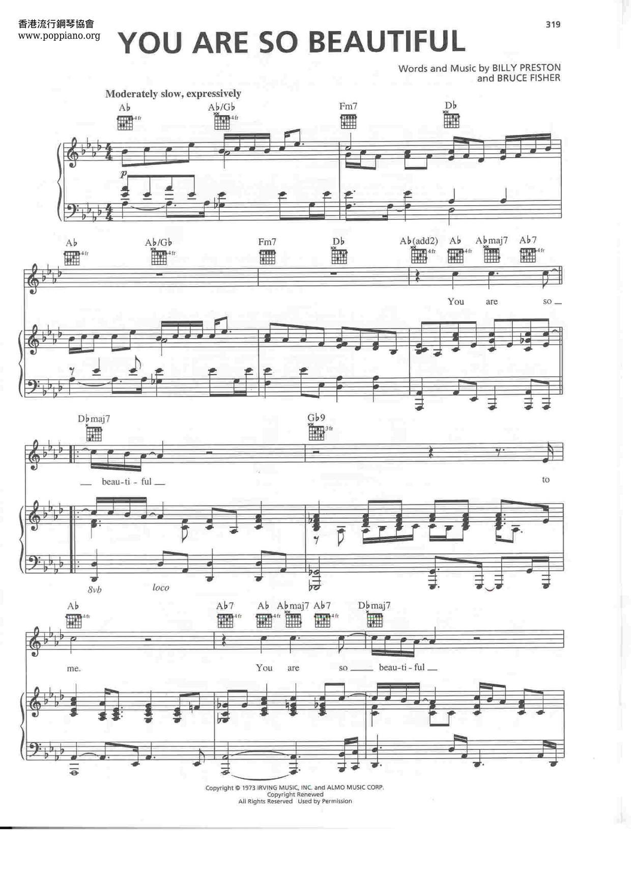 Joe cocker you are so beautiful sheet music pdf free score download 