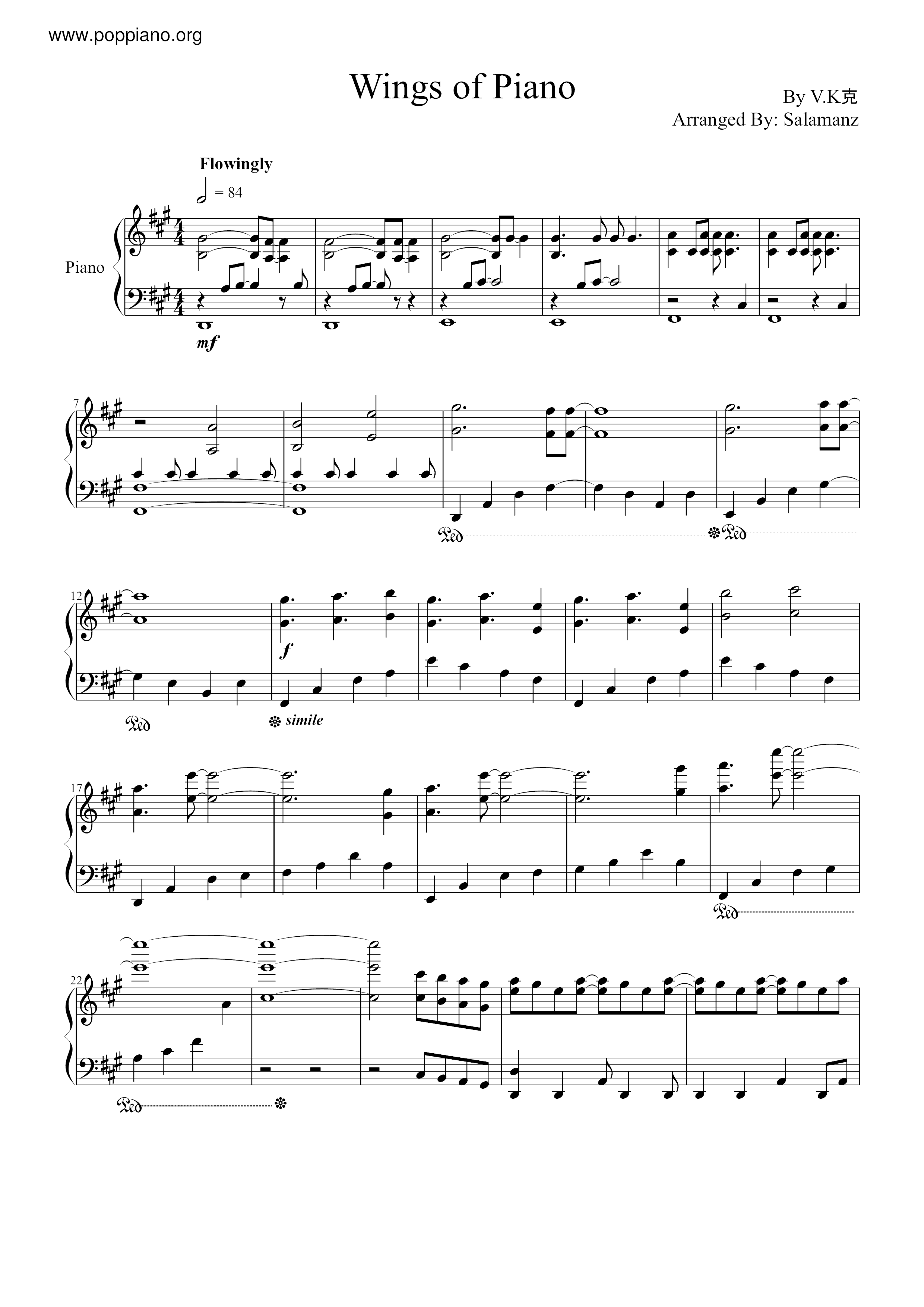 V.KWings Of Piano Sheet Music pdf, Free Score Download ★