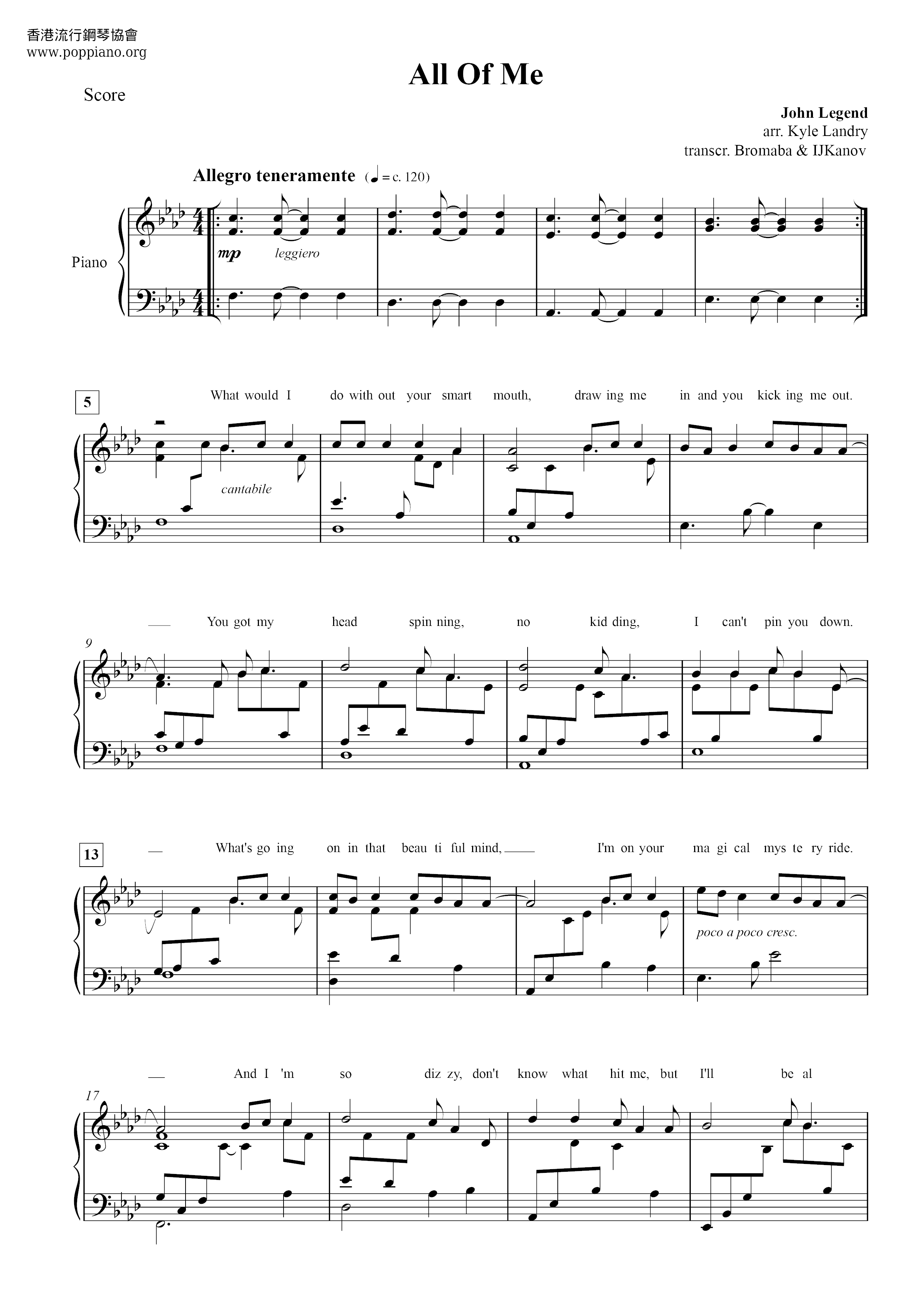 ☆ John Legend-All Of Me Sheet Music Pdf, - Free Score Download ☆