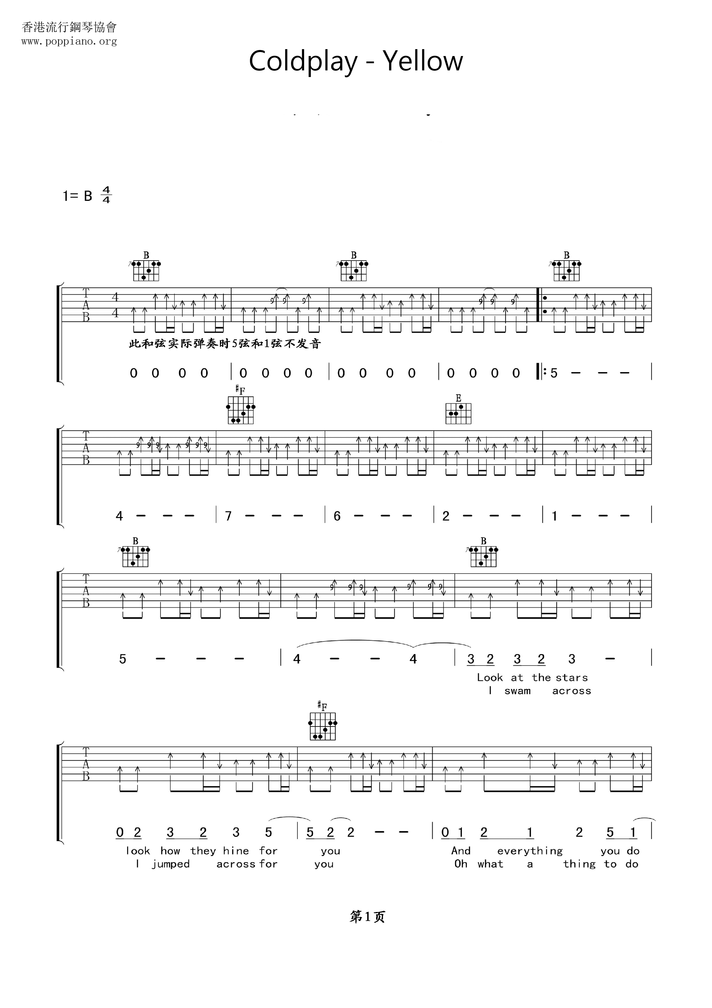 Yellow Coldplay Chords Guitar