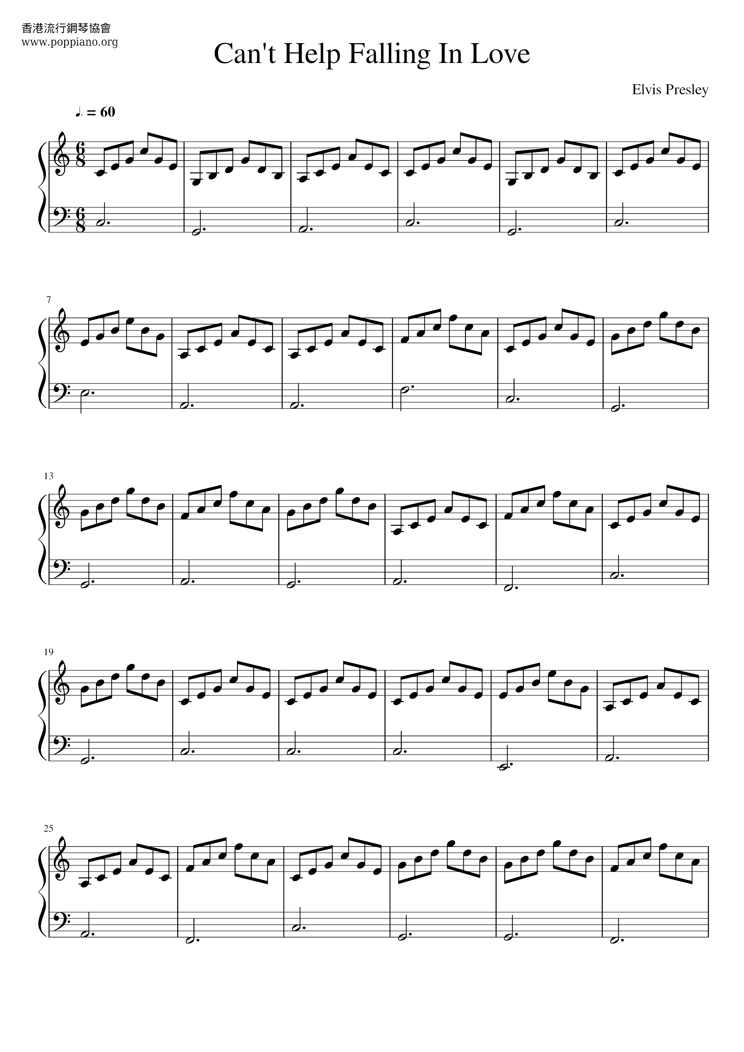 Elvis Presley Can T Help Falling In Love Sheet Music Pdf Free Score Download