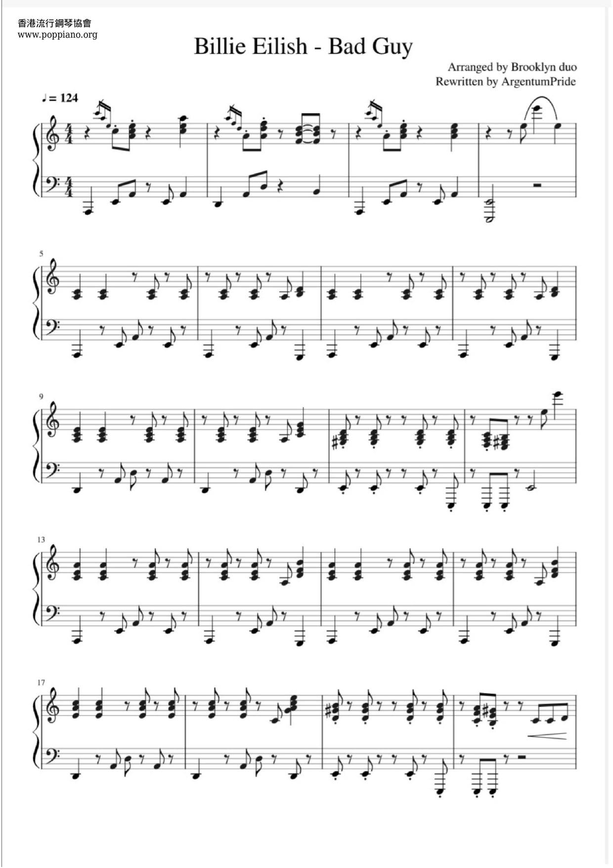 Billie EllishBad Guy Sheet Music pdf, Free Score Download ★