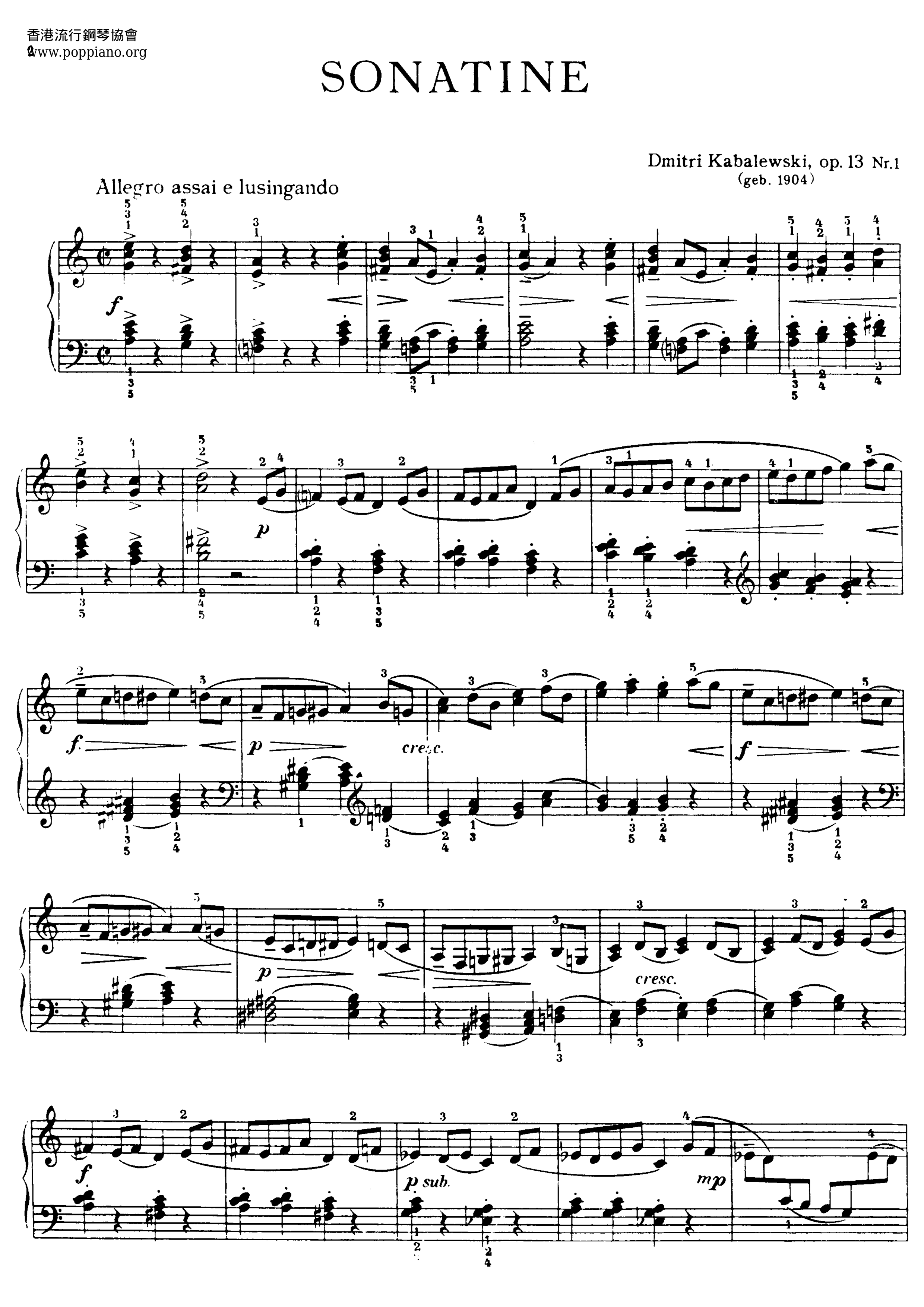 Kabalevsky Sonatina Op 13 No 1 C Major Sheet Music Pdf Free Score Download Kabalevsky Sonatina Op 13 No 1 C Major Sheet Music Pdf Free Score Download