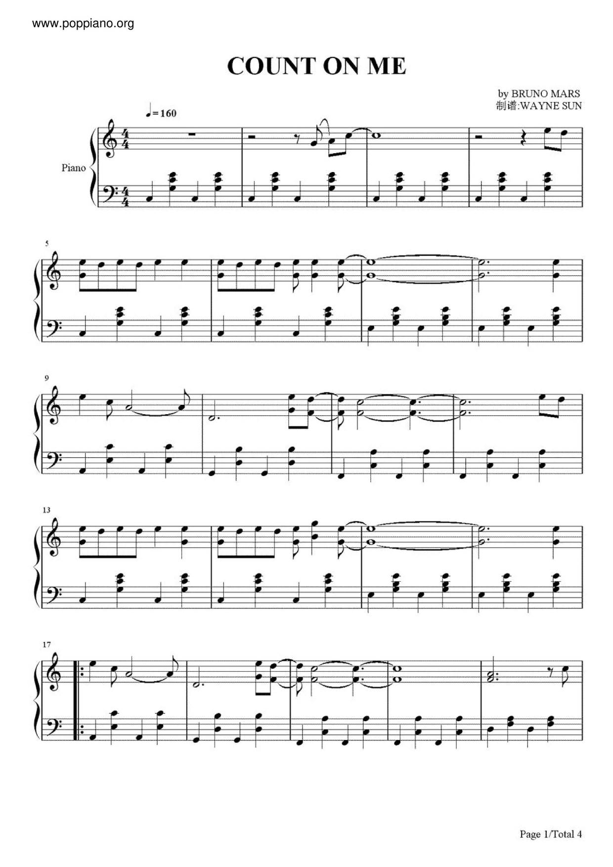 Bruno Mars Count On Me Sheet Music Pdf Free Score Download