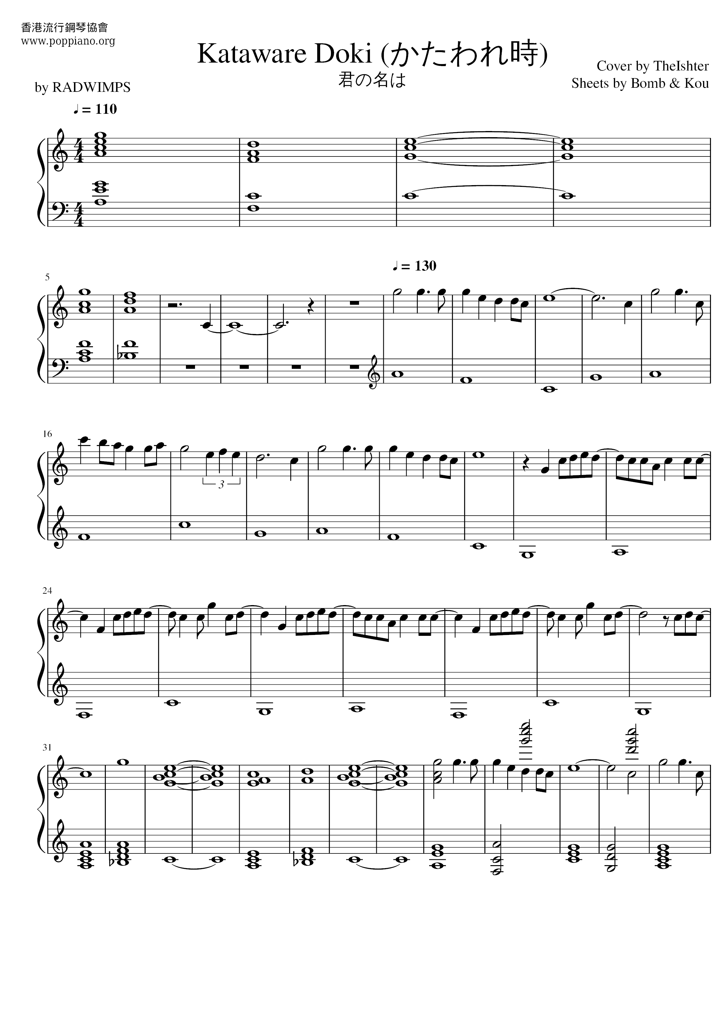 Radwimps When You Are Separated Sheet Music Pdf 君の名は 分身之時 楽譜 ラッドウインプス Free Score Download Radwimps When You Are Separated Sheet Music Pdf 君の名は 分身之時 楽譜 ラッドウインプス Free Score Download