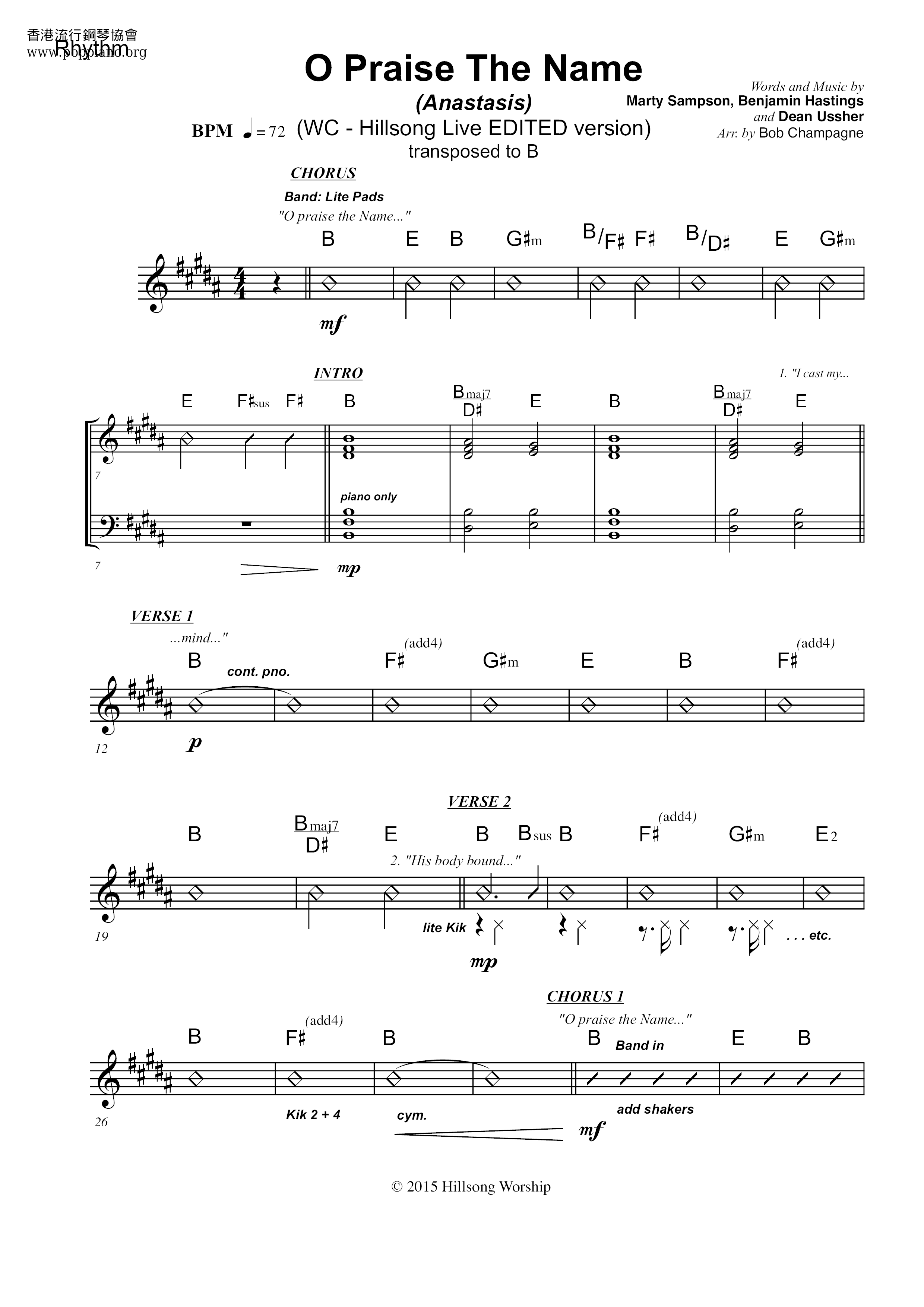 ★ 詩歌-O Praise The Name 琴譜pdf-香港流行鋼琴協會琴譜下載 ★