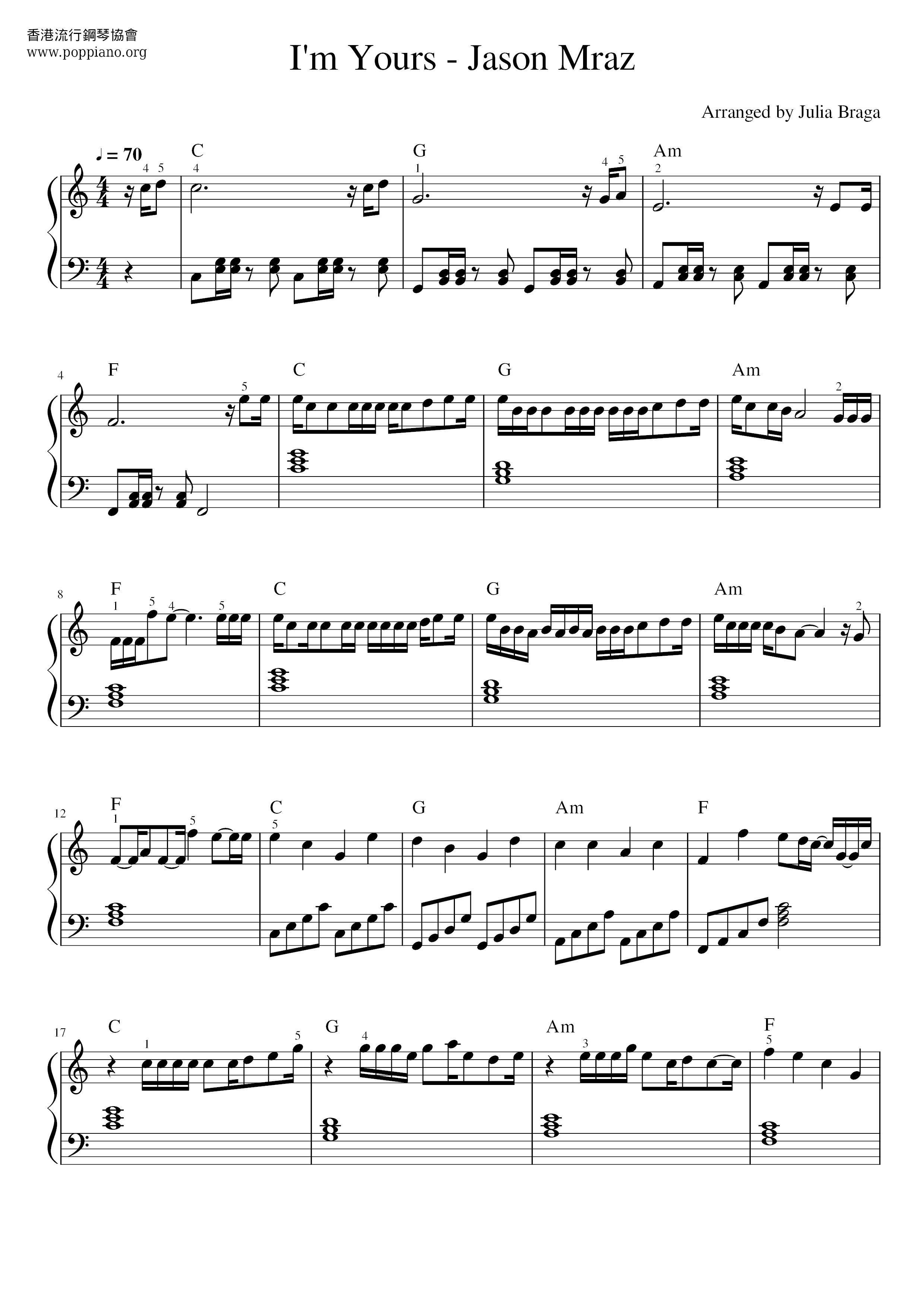 Mraz - I'm Yours sheet music (easy) for guitar solo (chords)