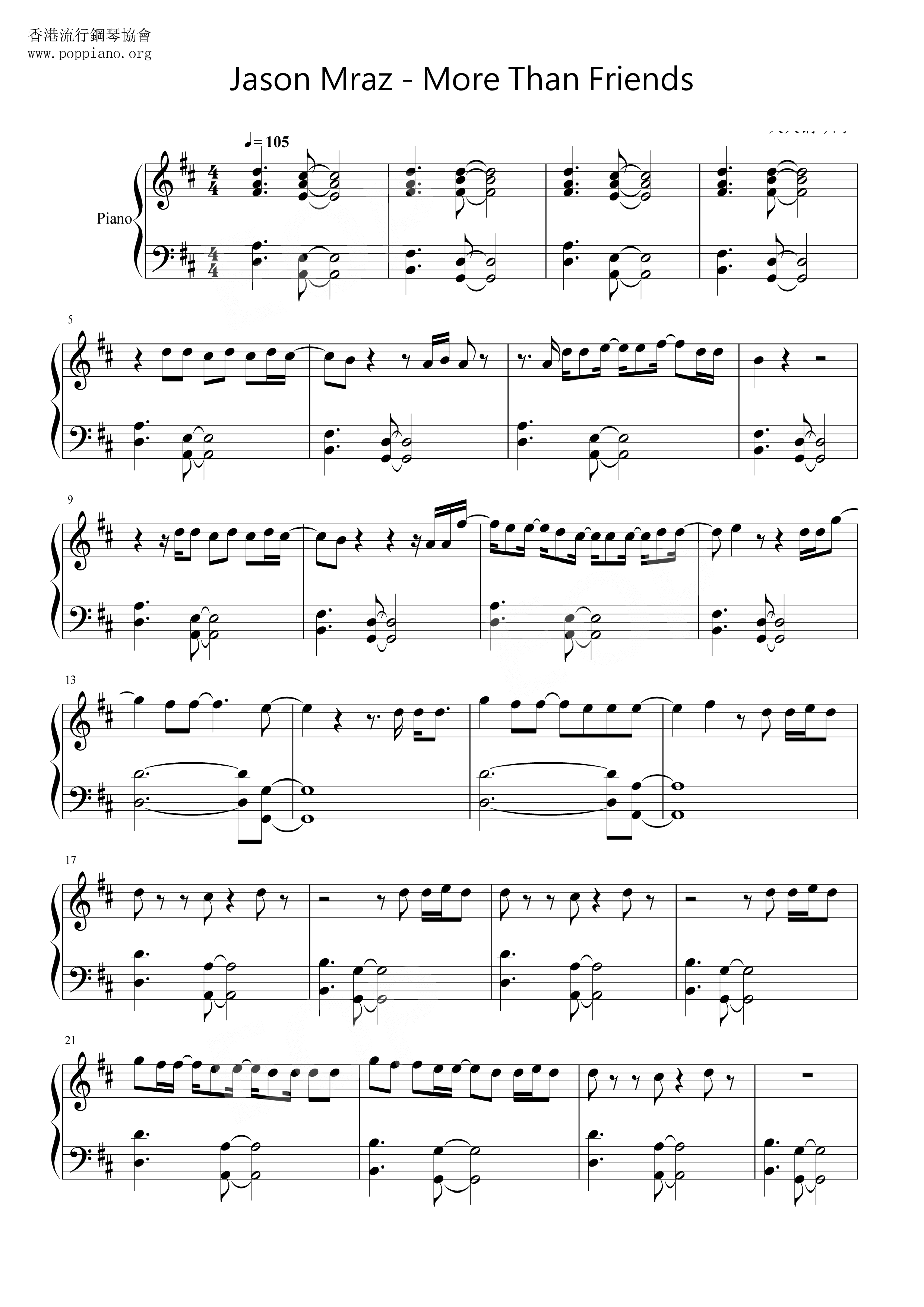 Jason MrazMore Than Friends Sheet Music pdf, Free Score Download ★