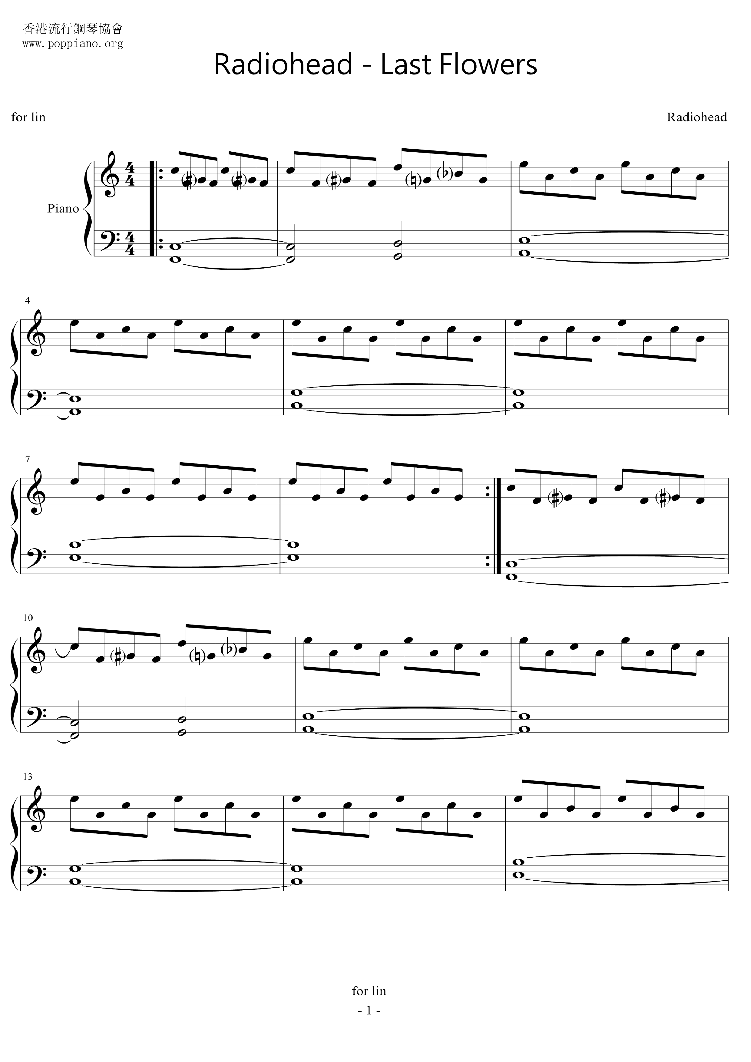 RadioheadLast Flowers Sheet Music pdf, Free Score Download ★