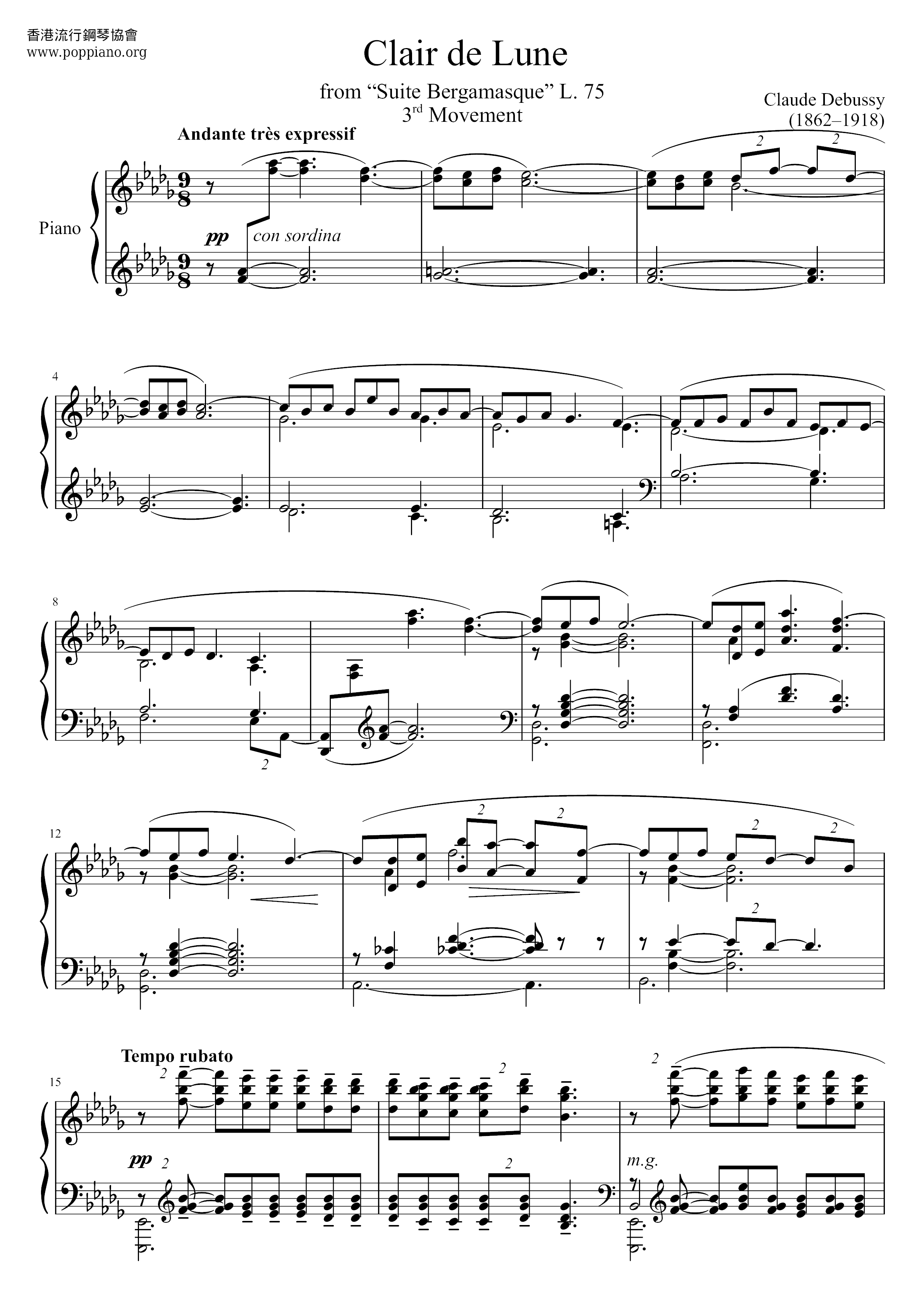 Debussy Clair De Lune Sheet Music Pdf Free Score Download