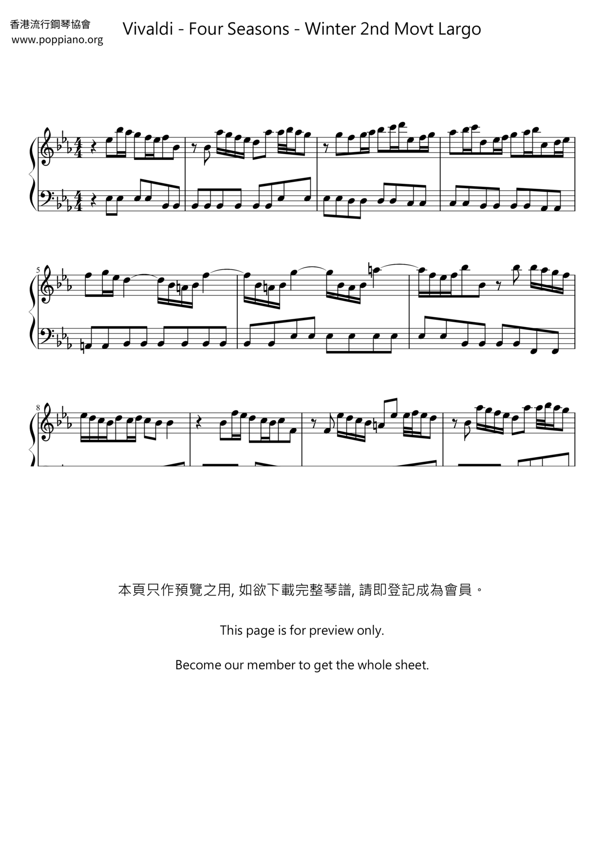 ☆ Seasons - Winter 2nd Movt Largo Sheet Music - Score Download ☆