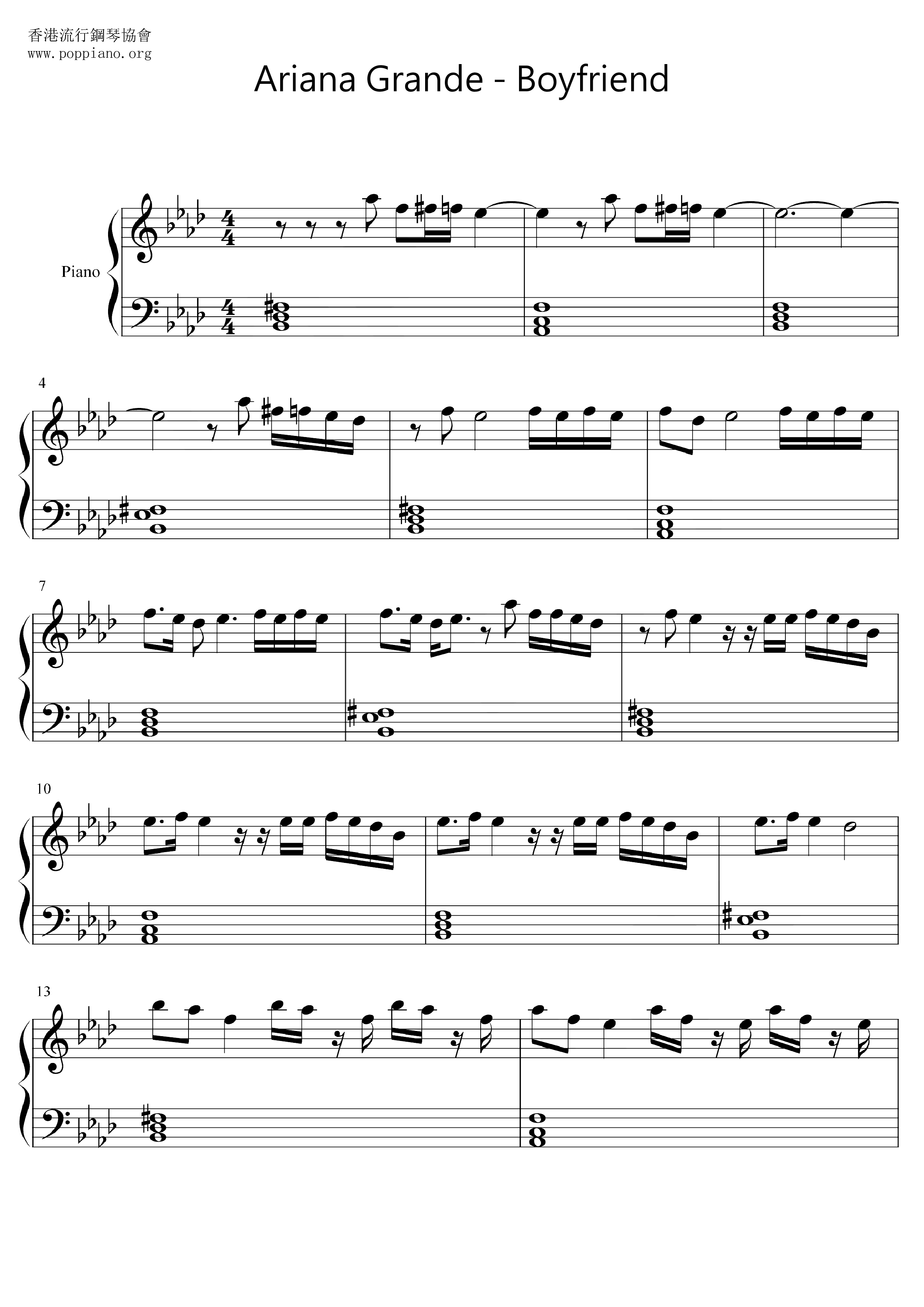 Ariana Grande Boyfriend Sheet Music Pdf Free Score Download
