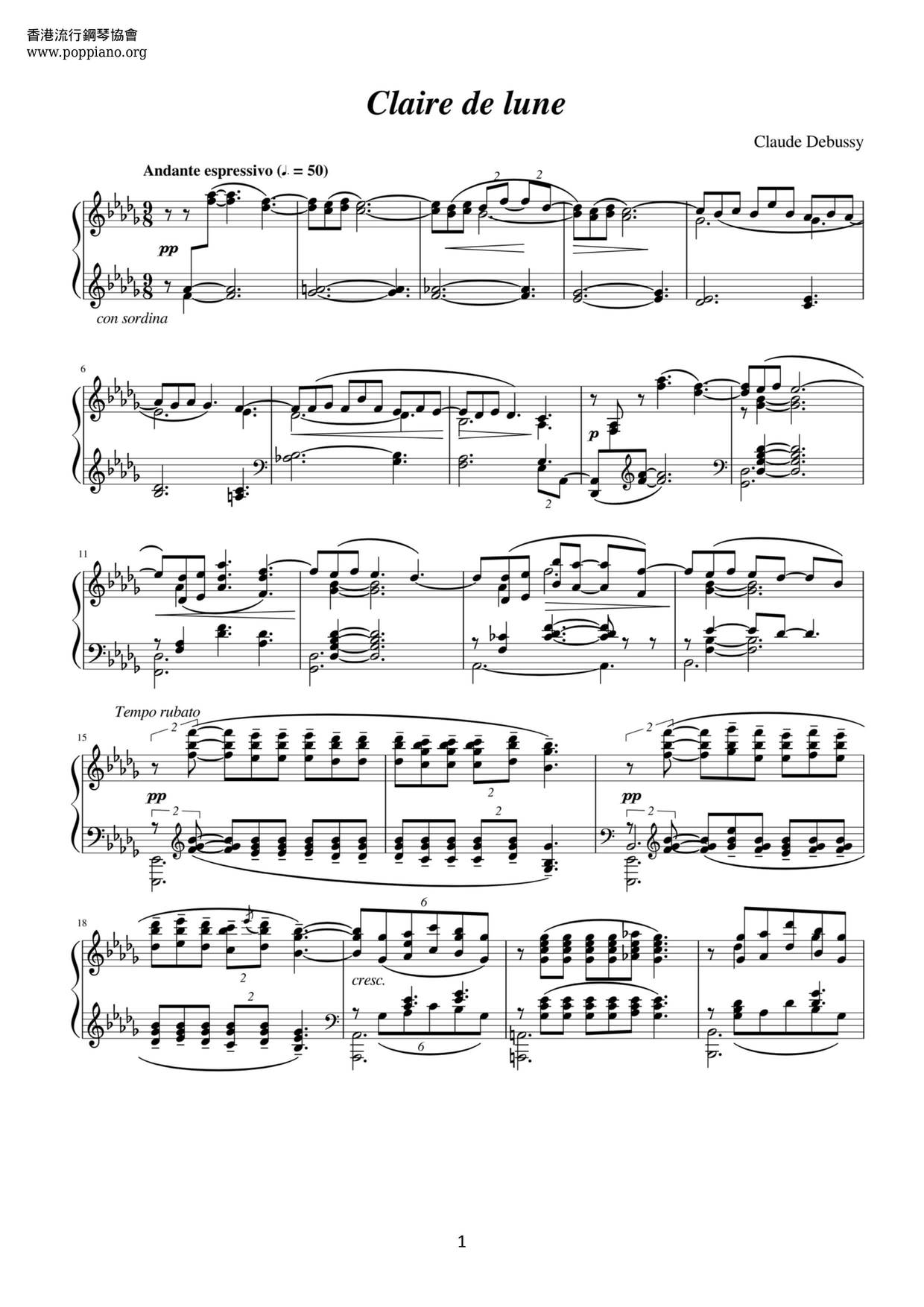 選択した画像 pdf claire de lune piano sheet music 307511-Claire de lune