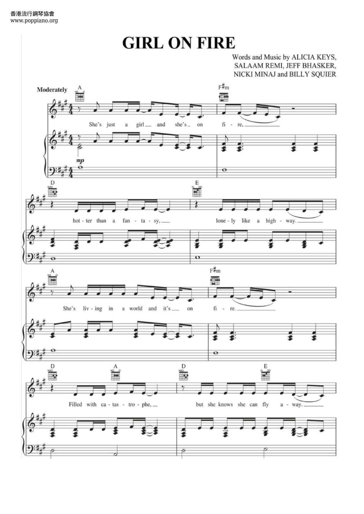 Alicia Keys Christina Aguilera Girl On Fire Sheet Music Pdf Free Score Download