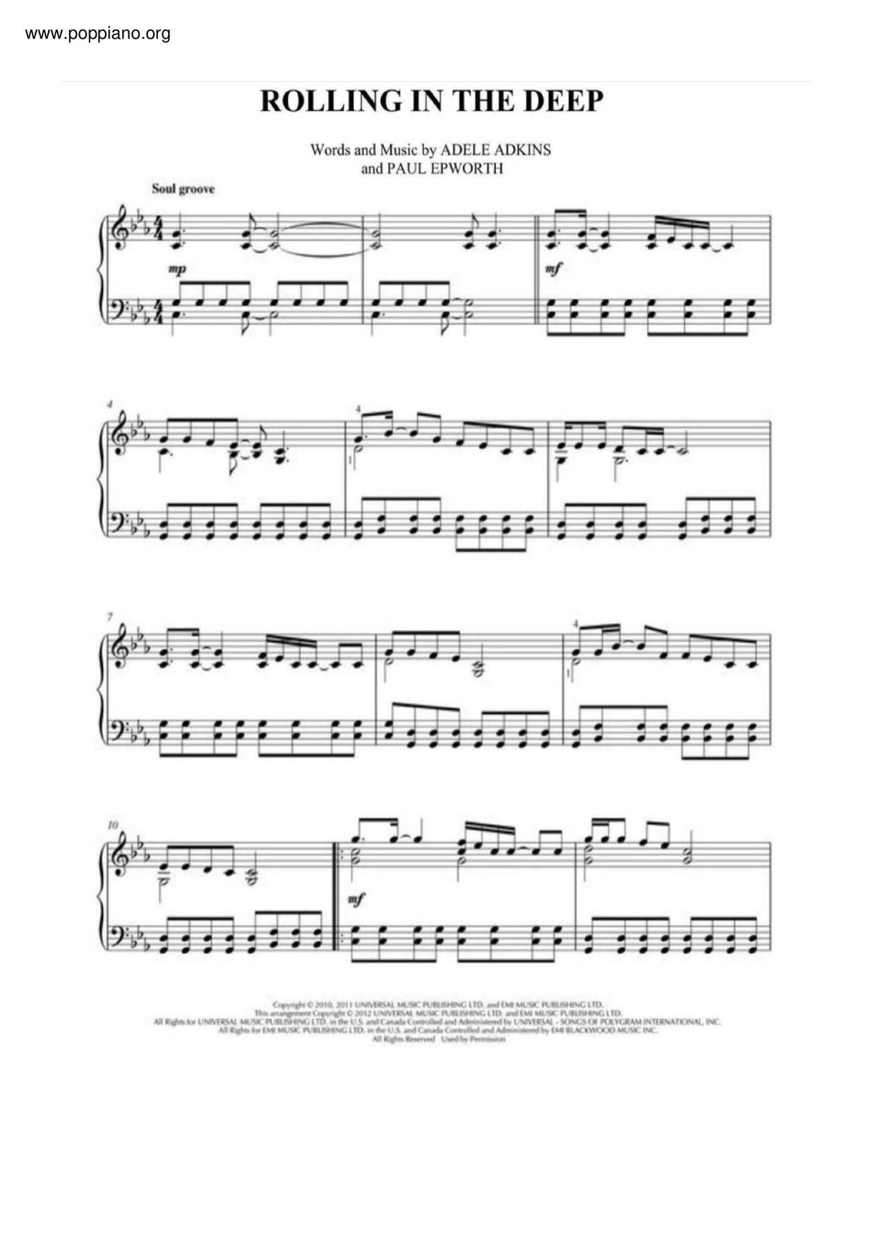 ☆ Adele-Rolling In The Deep Sheet Music pdf, - Free Score Download ☆