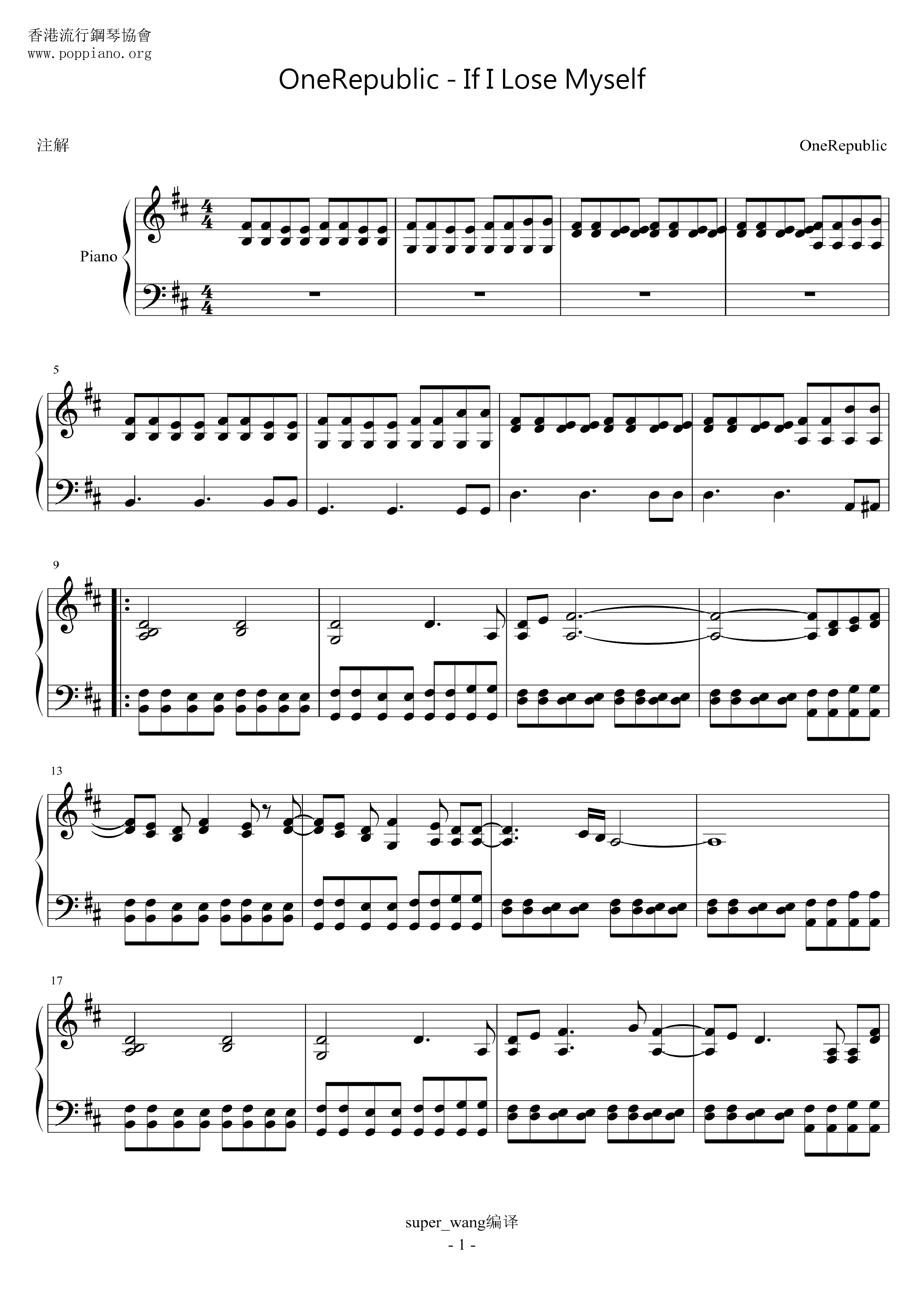 Onerepublic If I Lose Myself Sheet Music Pdf Free Score Download
