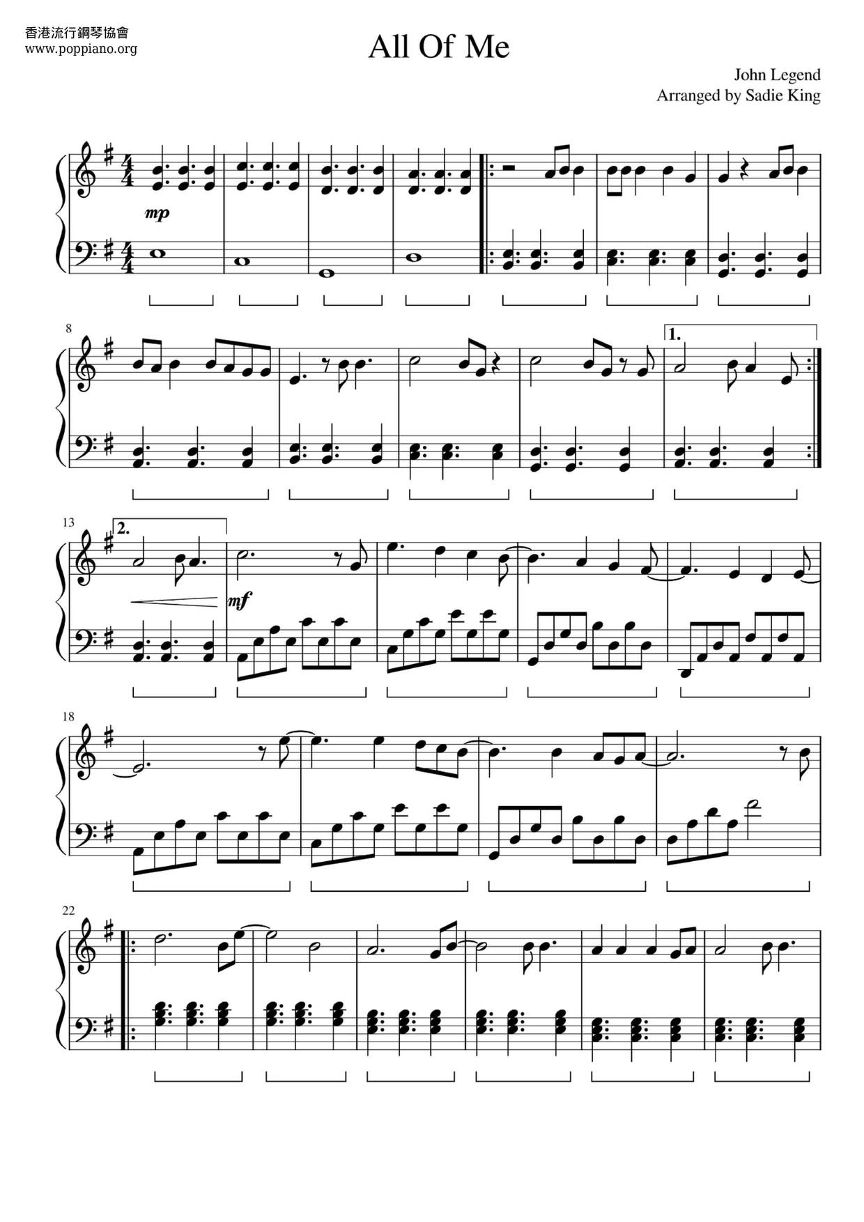 John LegendAll Of Me Sheet Music pdf, Free Score Download ★
