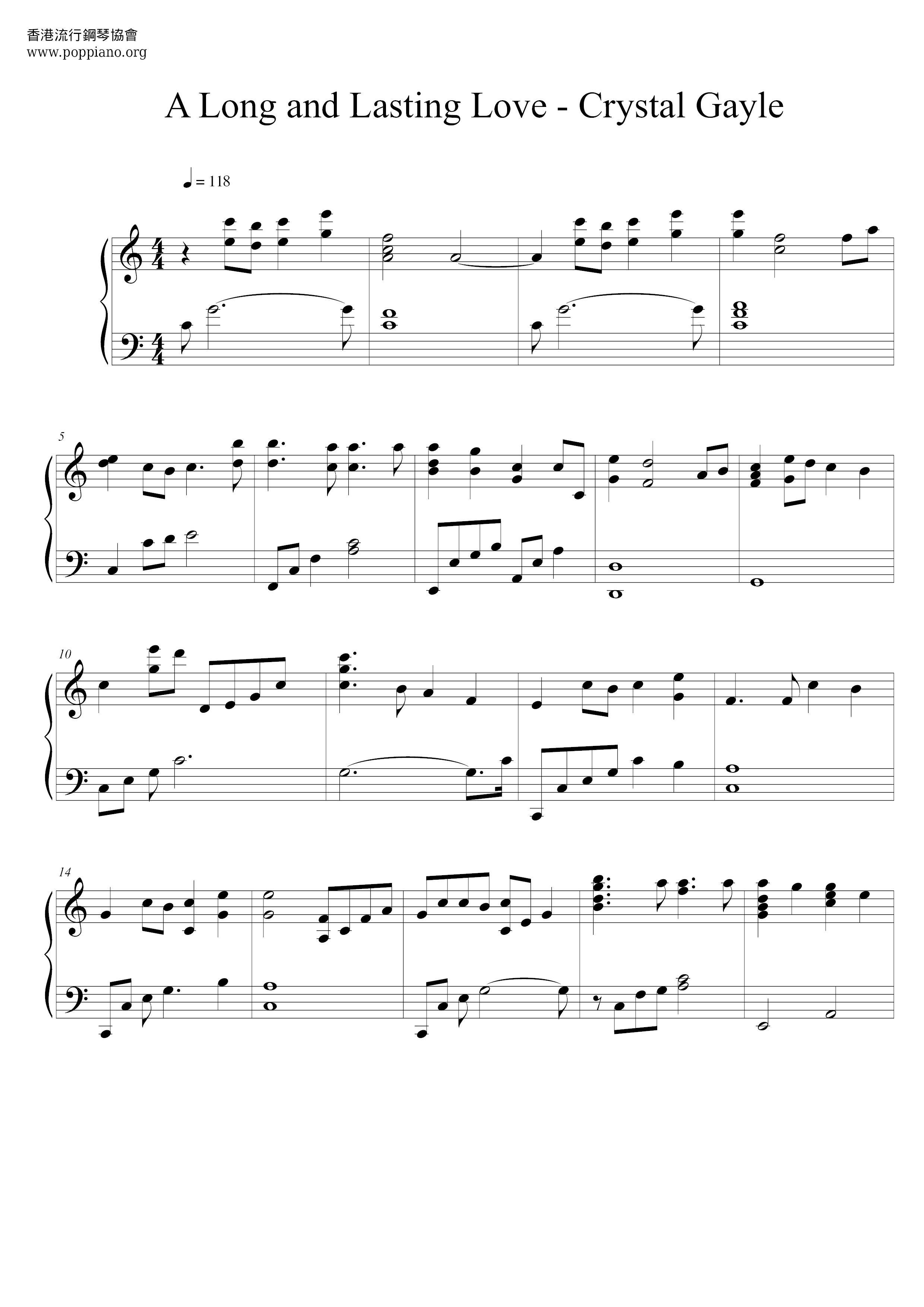 Crystal GayleA Long And Lasting Love Sheet Music pdf, Free Score