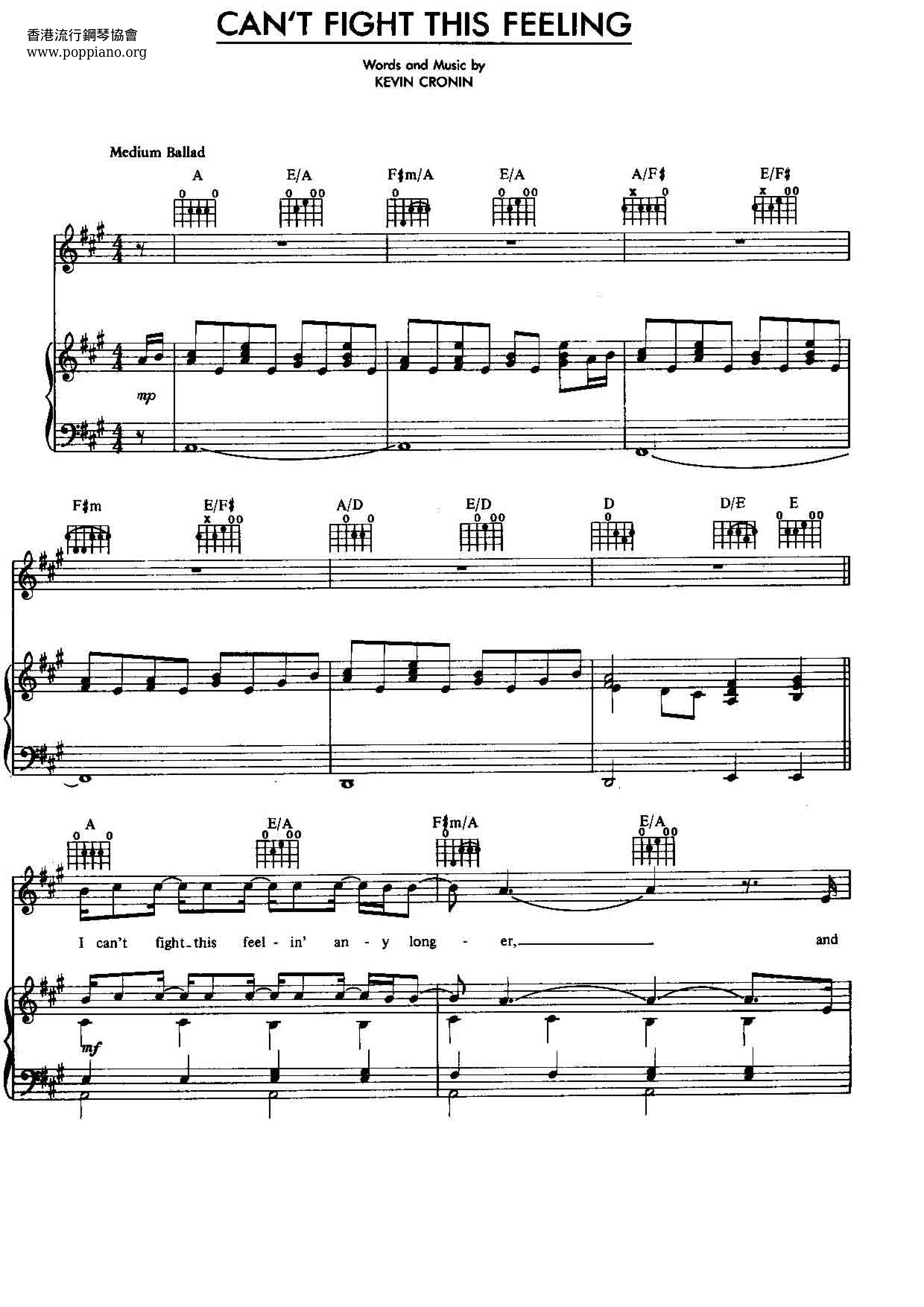 REO Speedwagon-Can't Fight This Feeling Sheet Music pdf, - Free Score