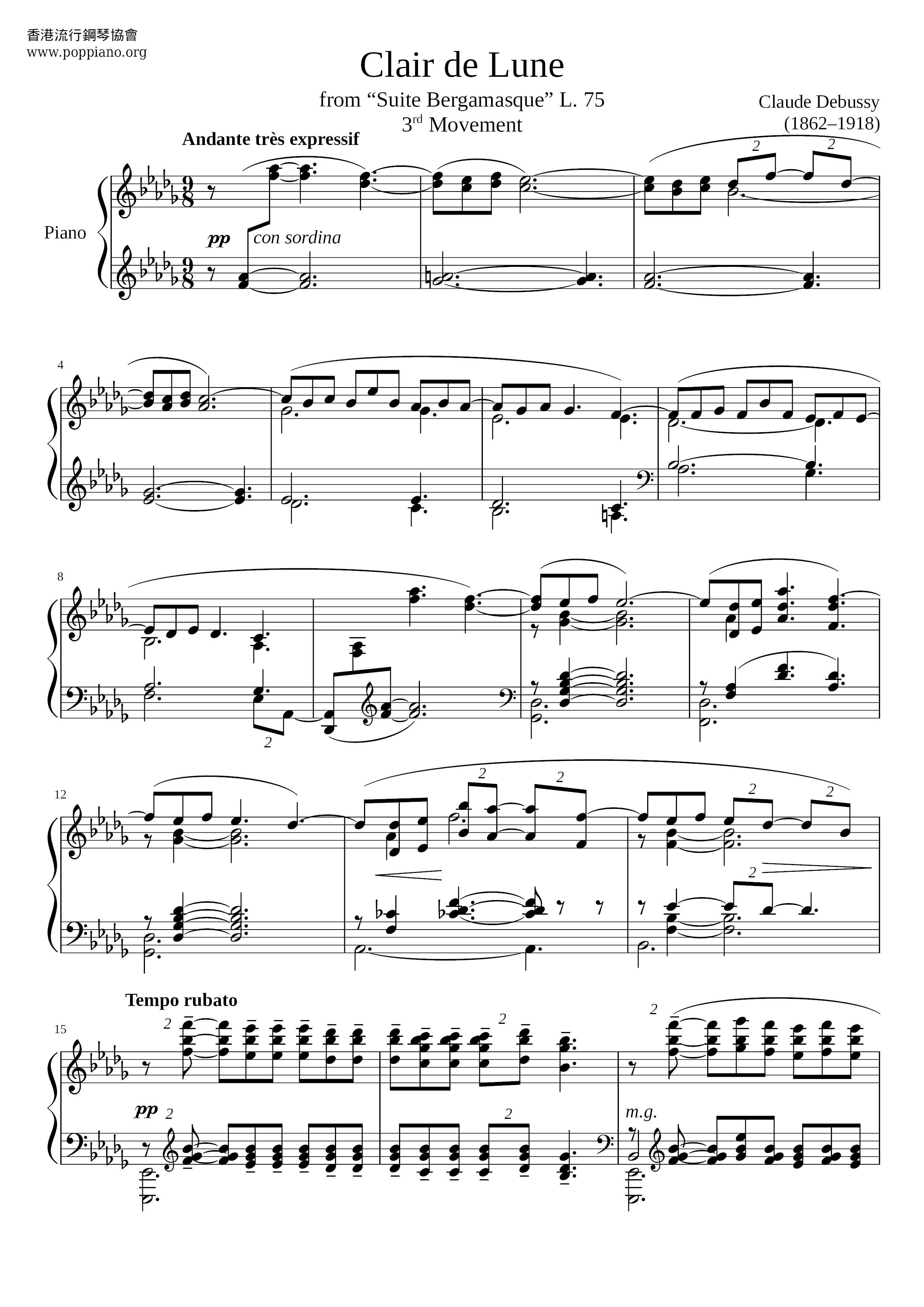 Claude Debussy Claire De Lune Sheet Music Pdf Free Score Download
