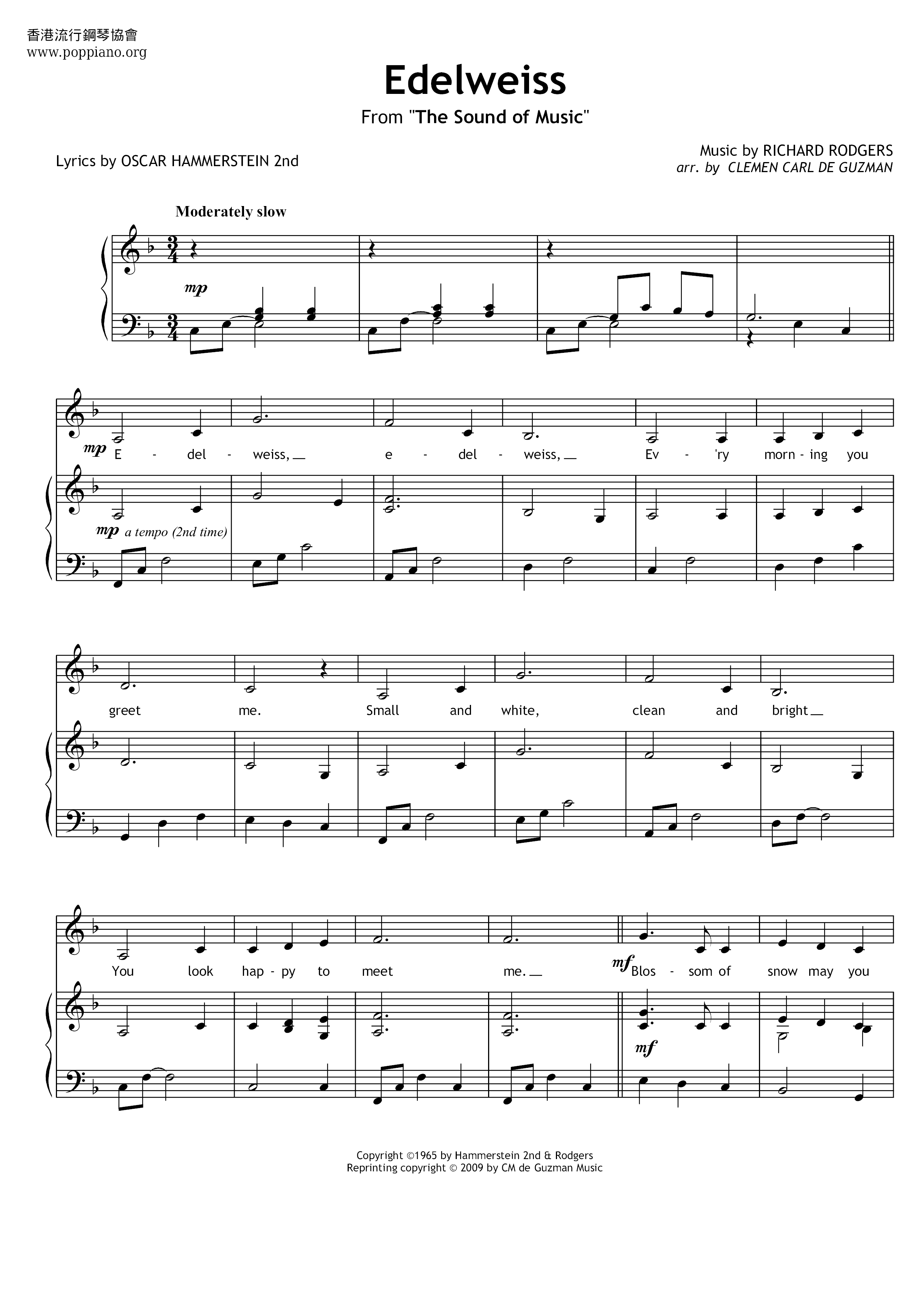 Theodore Bikel The Sound Of Music Edelweiss Sheet Music Pdf Free Score Download