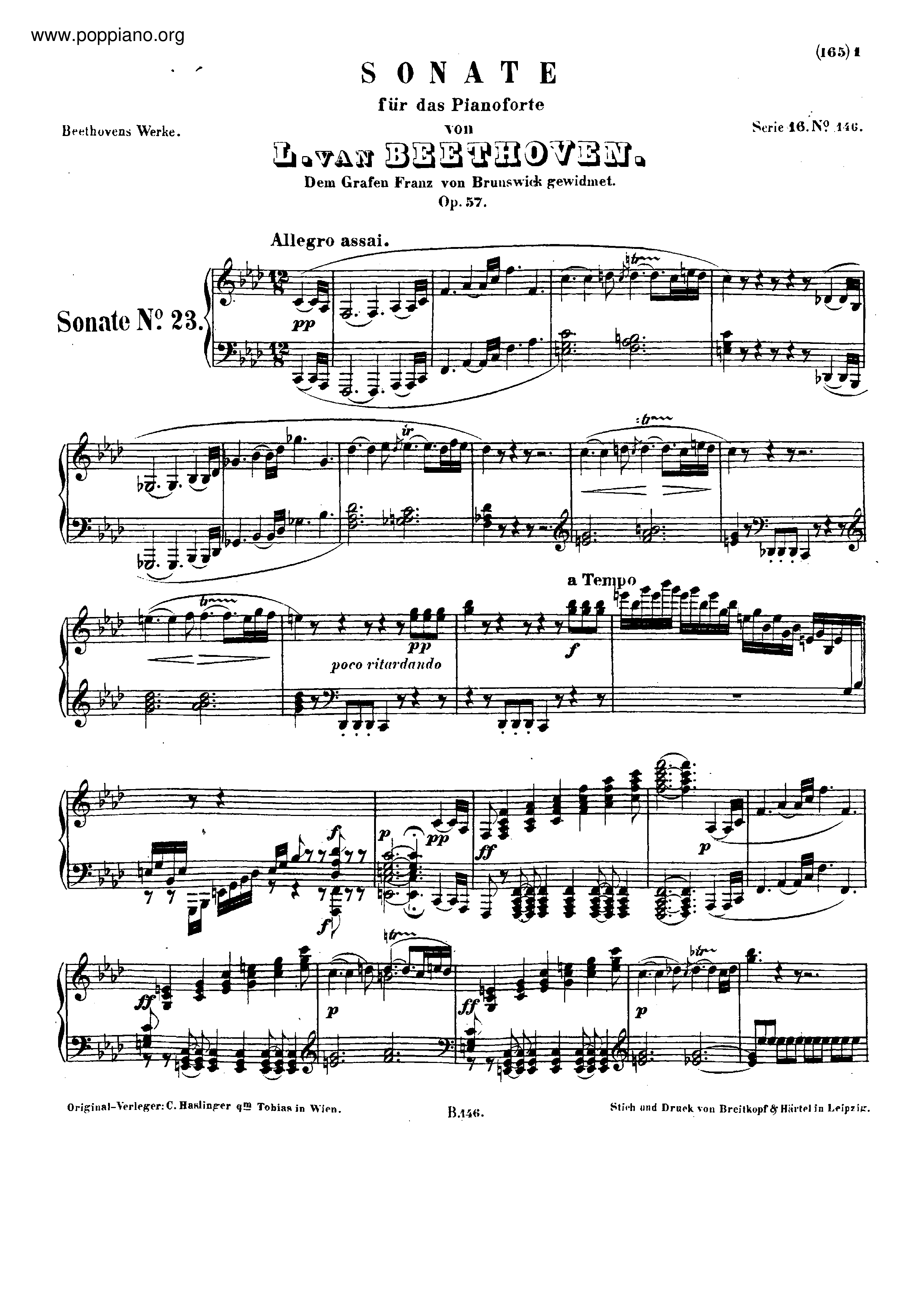 Ludwig Van Beethoven Piano Sonata No 23 Op 57 Sheet Music Pdf ベートーベン ピアノソナタ23番 楽譜 ベートーベン Free Score Download