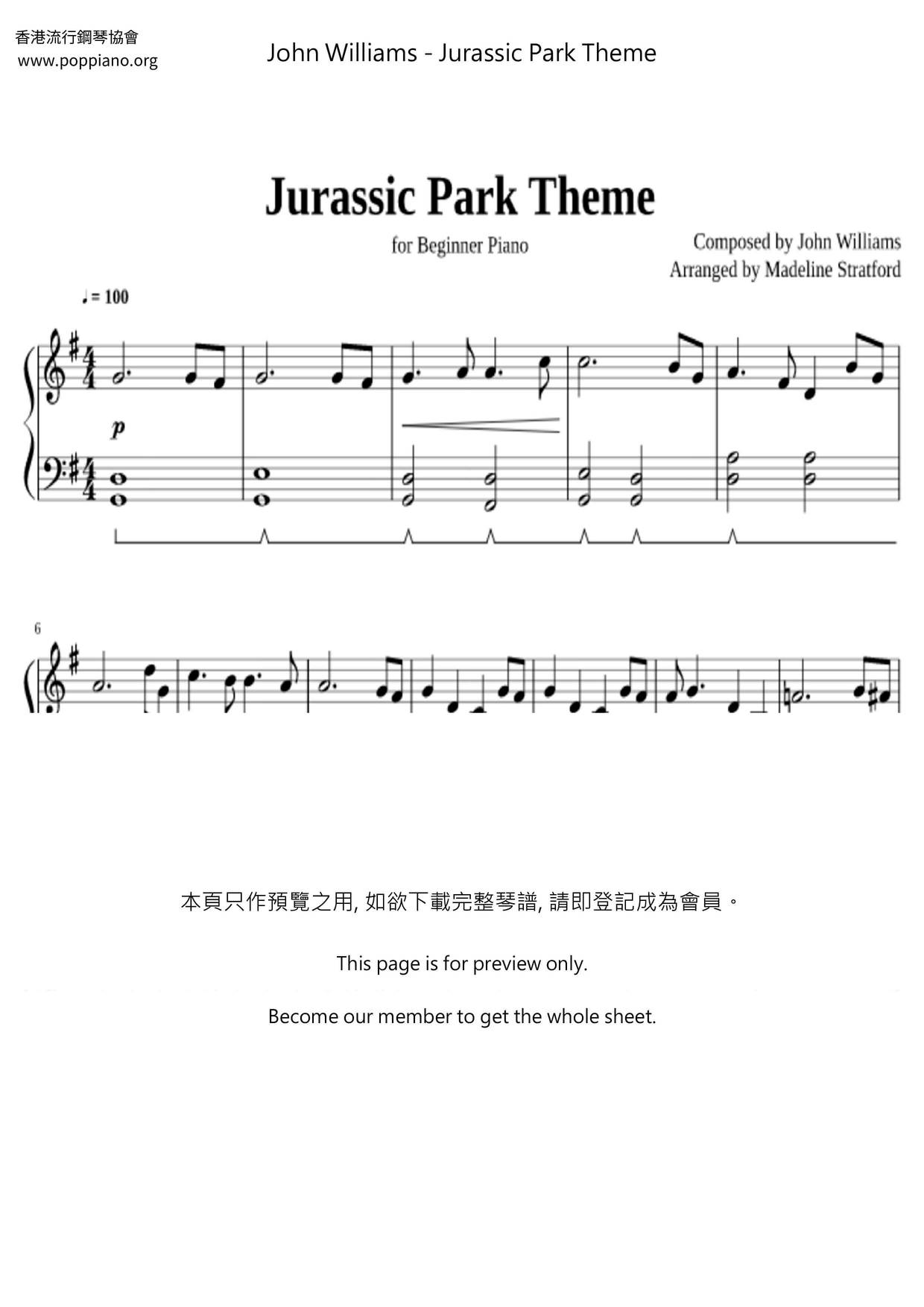 Michael Sweeney Theme From Jurassic Park Piano Sheet Music Notes Michael Sweeney Theme From Jurassic Park Piano Sheet Music Notes