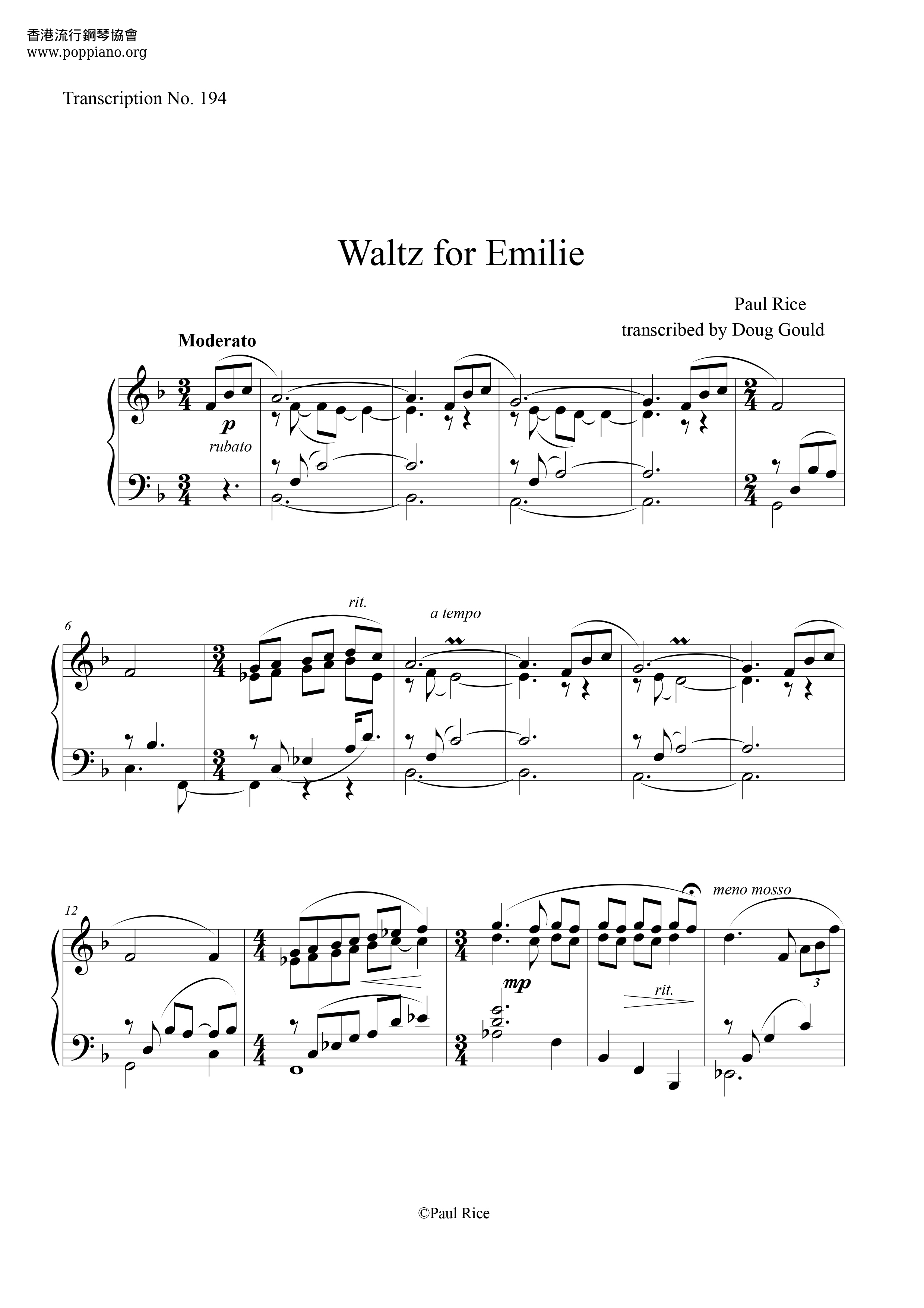 Waltz For Emilie琴譜