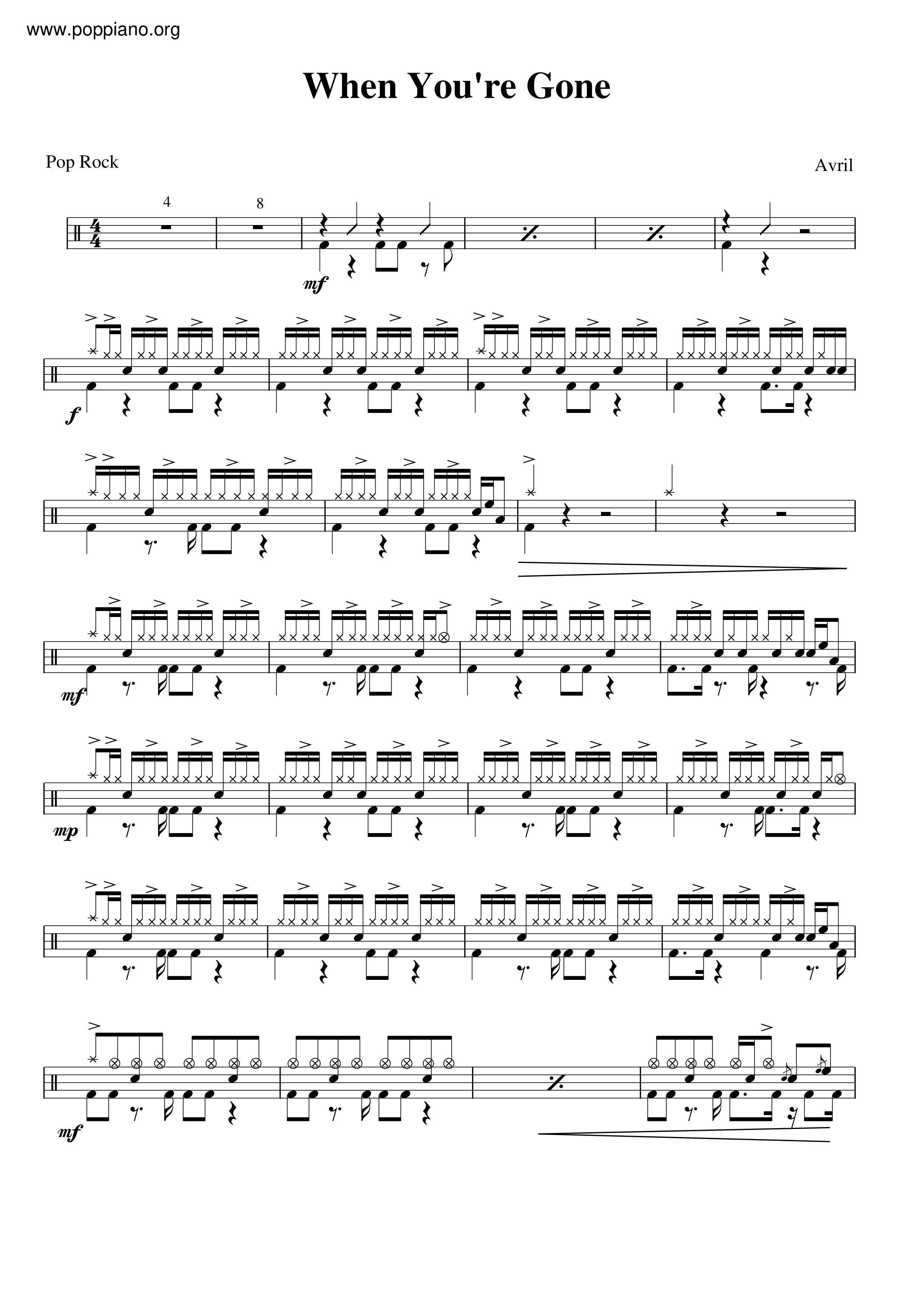 Avril Lavigne When You Re Gone Drum Tab Pdf Free Score Download