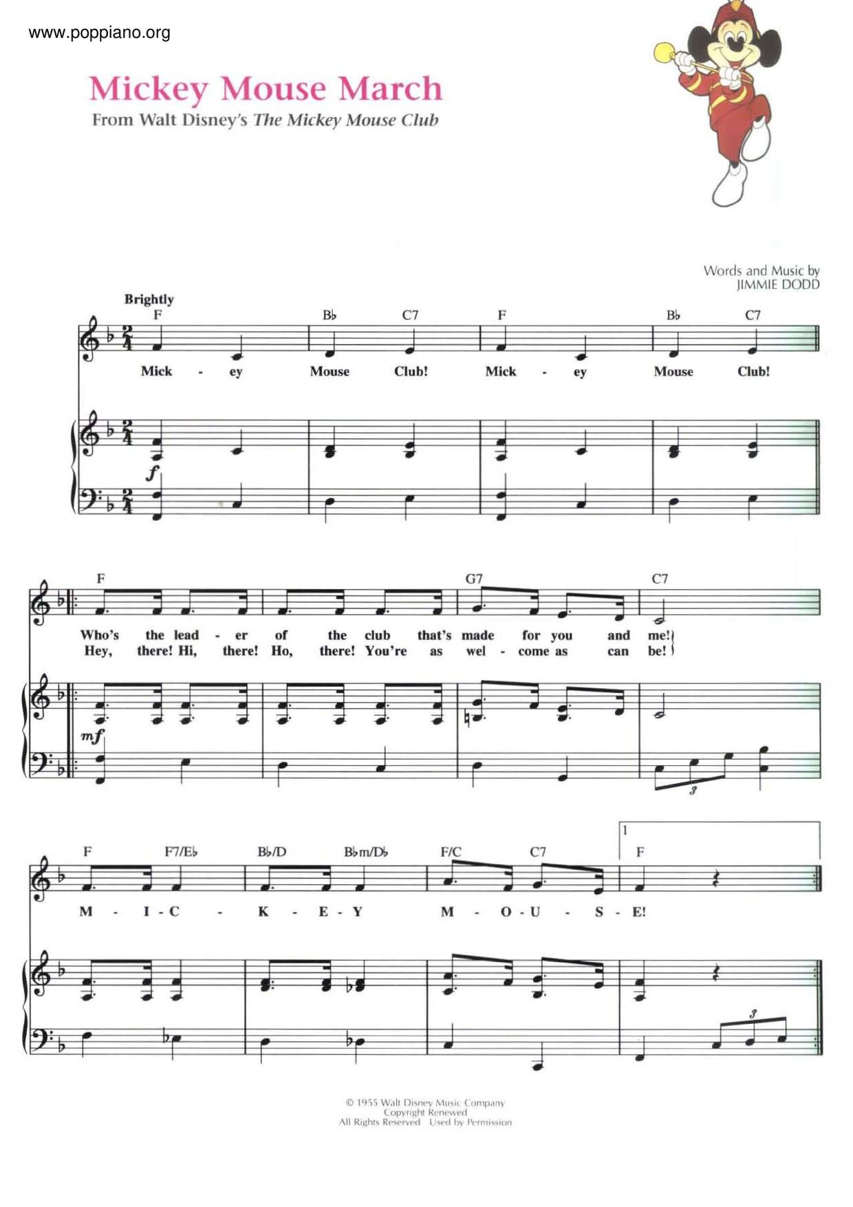 Jimmie Dodo Mickey Mouse March Sheet Music Pdf ミッキーマウスマーチ 楽譜 Free Score Download