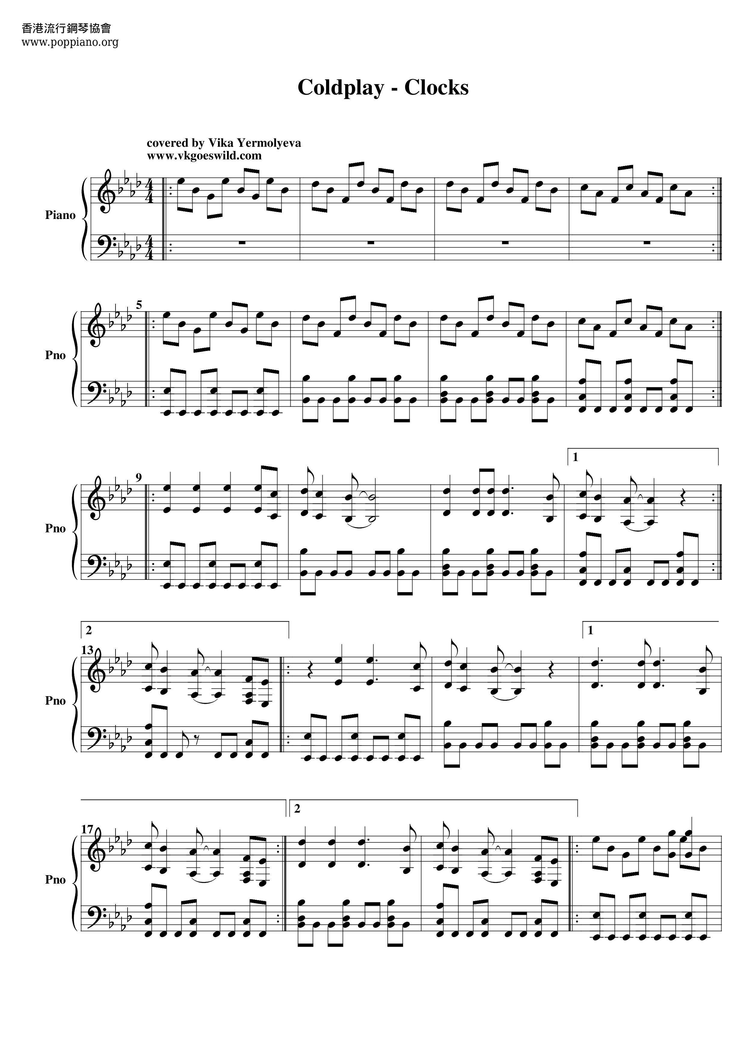 Coldplay-Clocks Sheet Music pdf, - Free Score Download ★