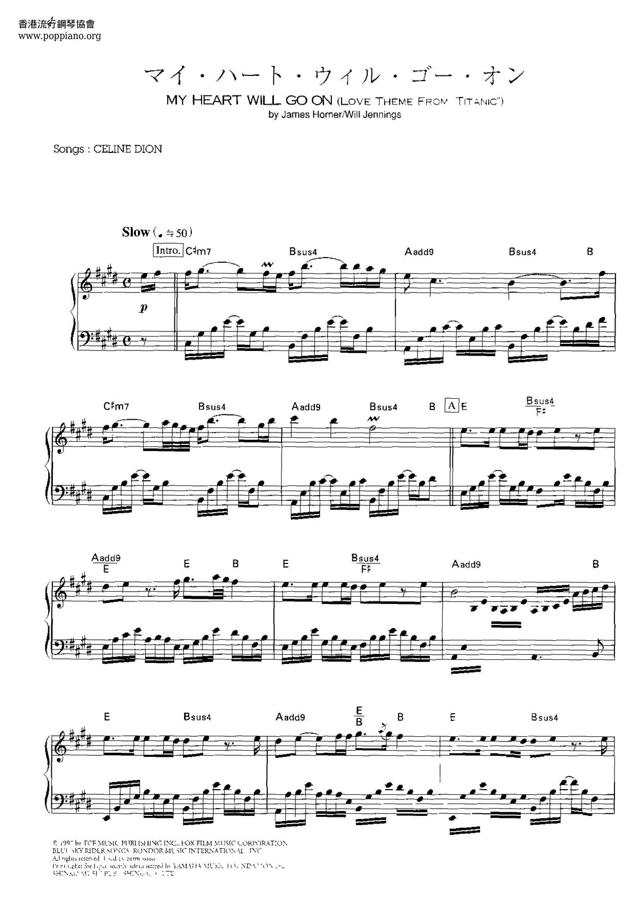 Hymn My Heart Will Go On Sheet Music Pdf マイハート ウィル ゴー オン 楽譜 Free Score Download