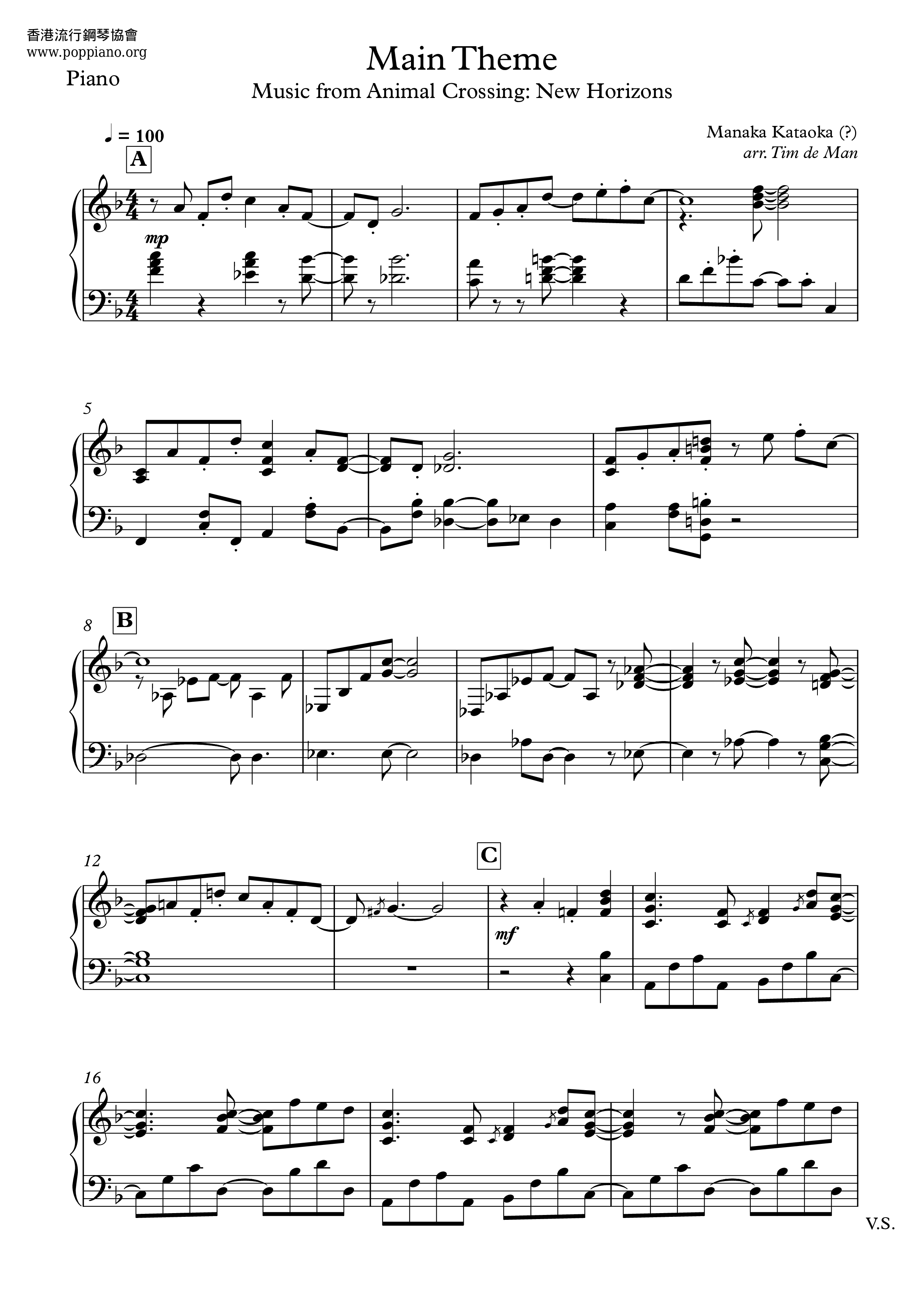Animal Crossing New Horizons Theme Sheet Music Main Theme From Animal