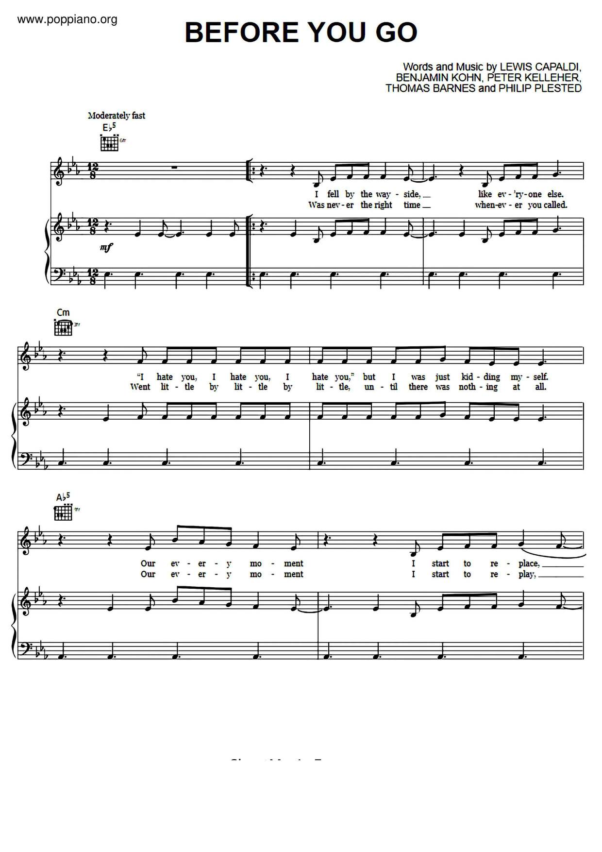 Lewis Capaldi Before You Go Sheet Music Pdf Free Score Download