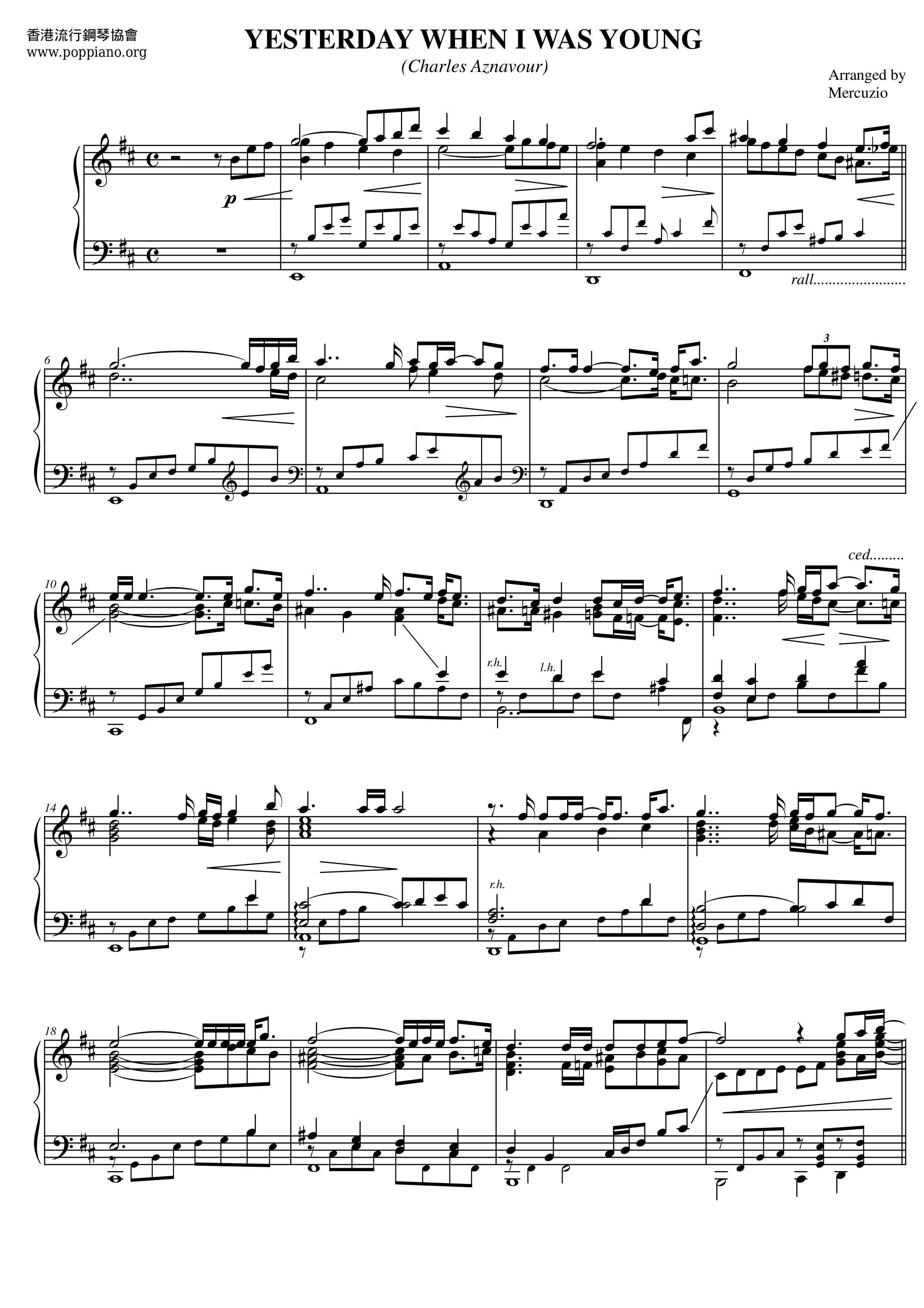 Roy ClarkYesterday When I Was Young Sheet Music pdf, Free Score